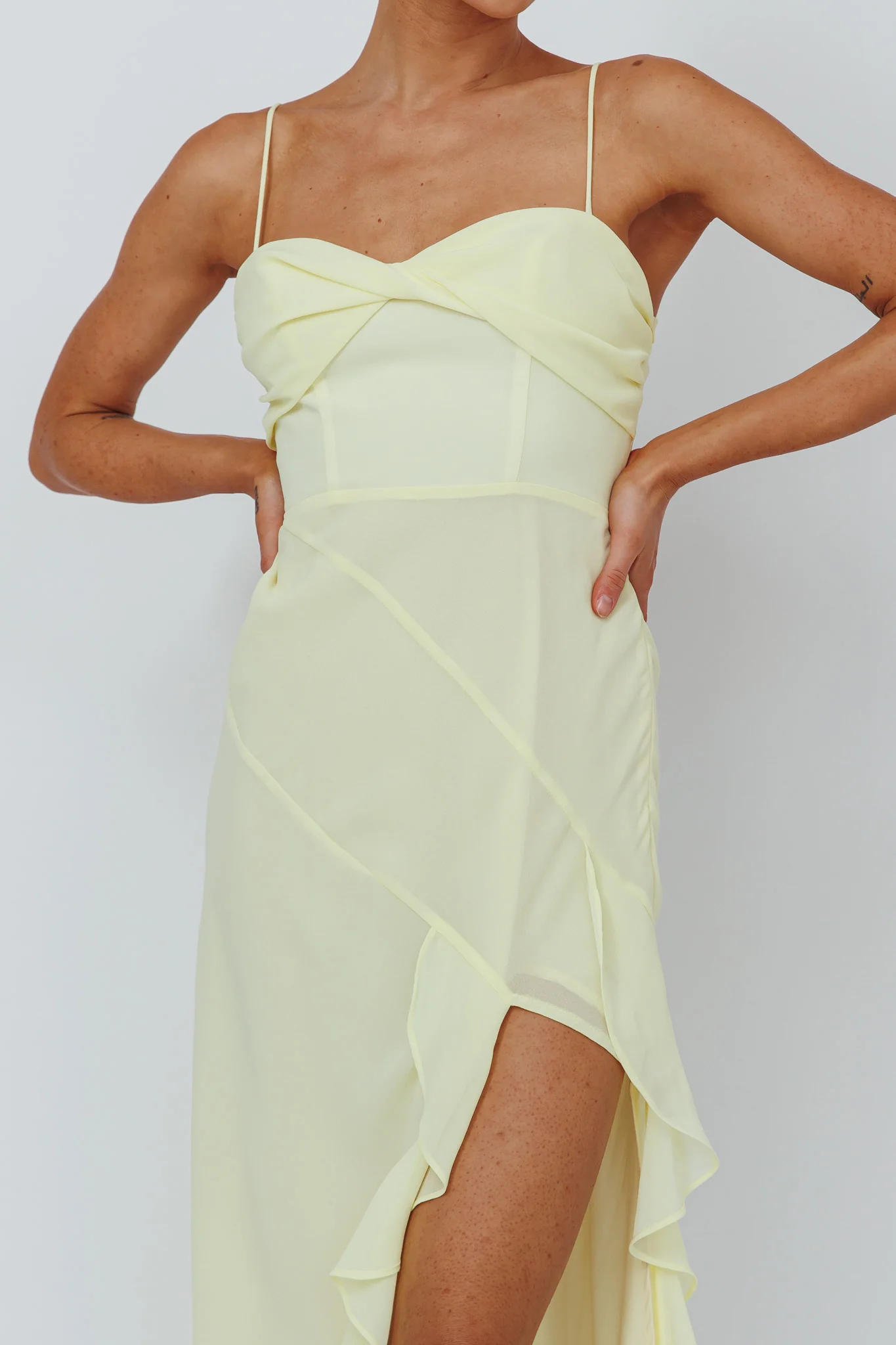 Jayna Ruffle Trim Split Dress Yellow - Image 4