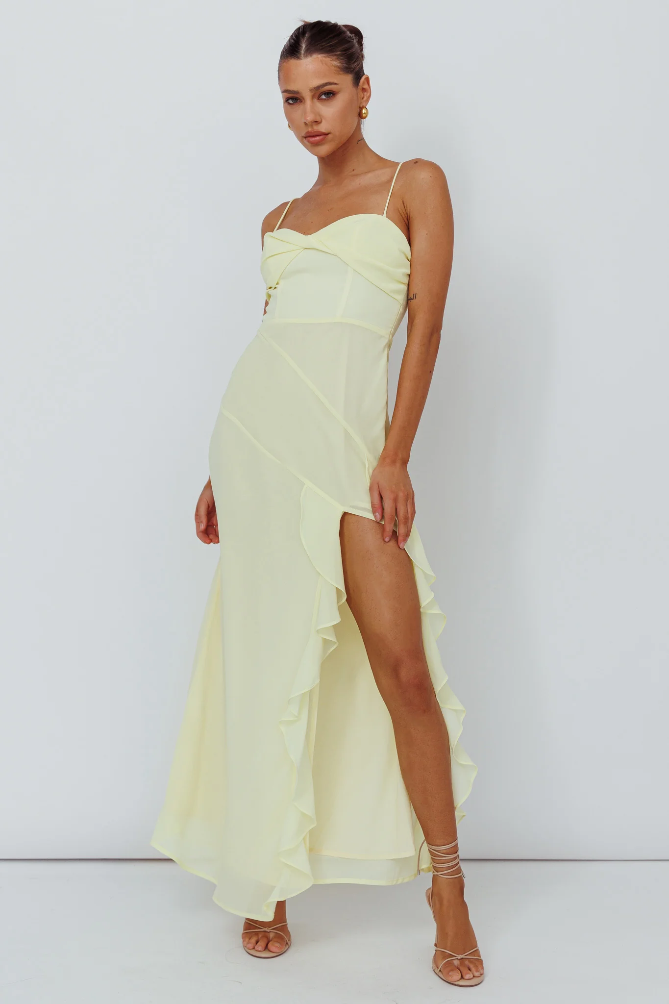 Jayna Ruffle Trim Split Dress Yellow - Image 5