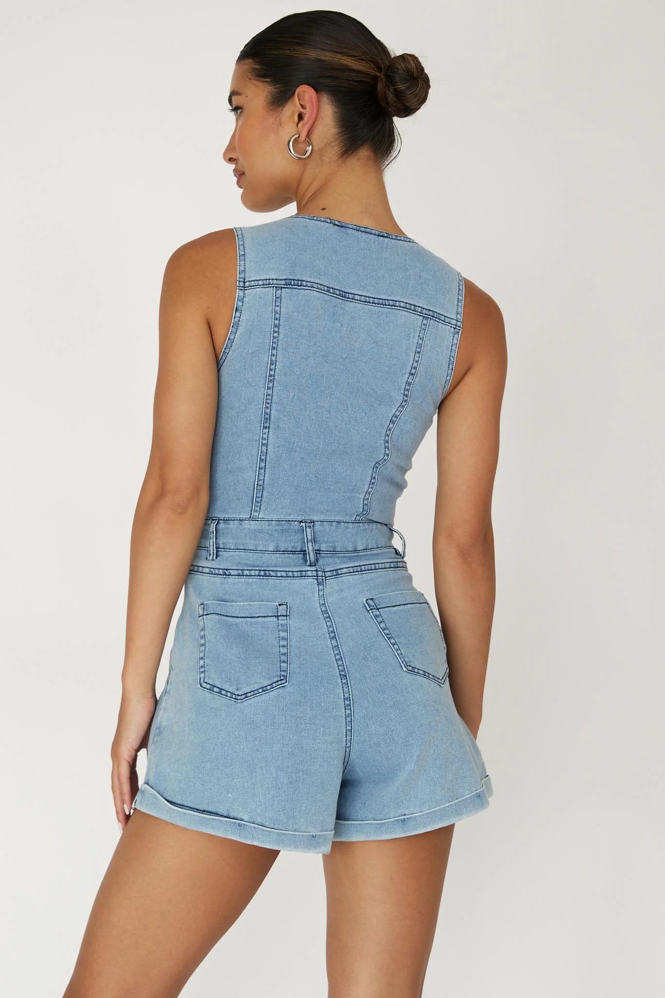 Jazelle Button Front Romper Denim - Image 2