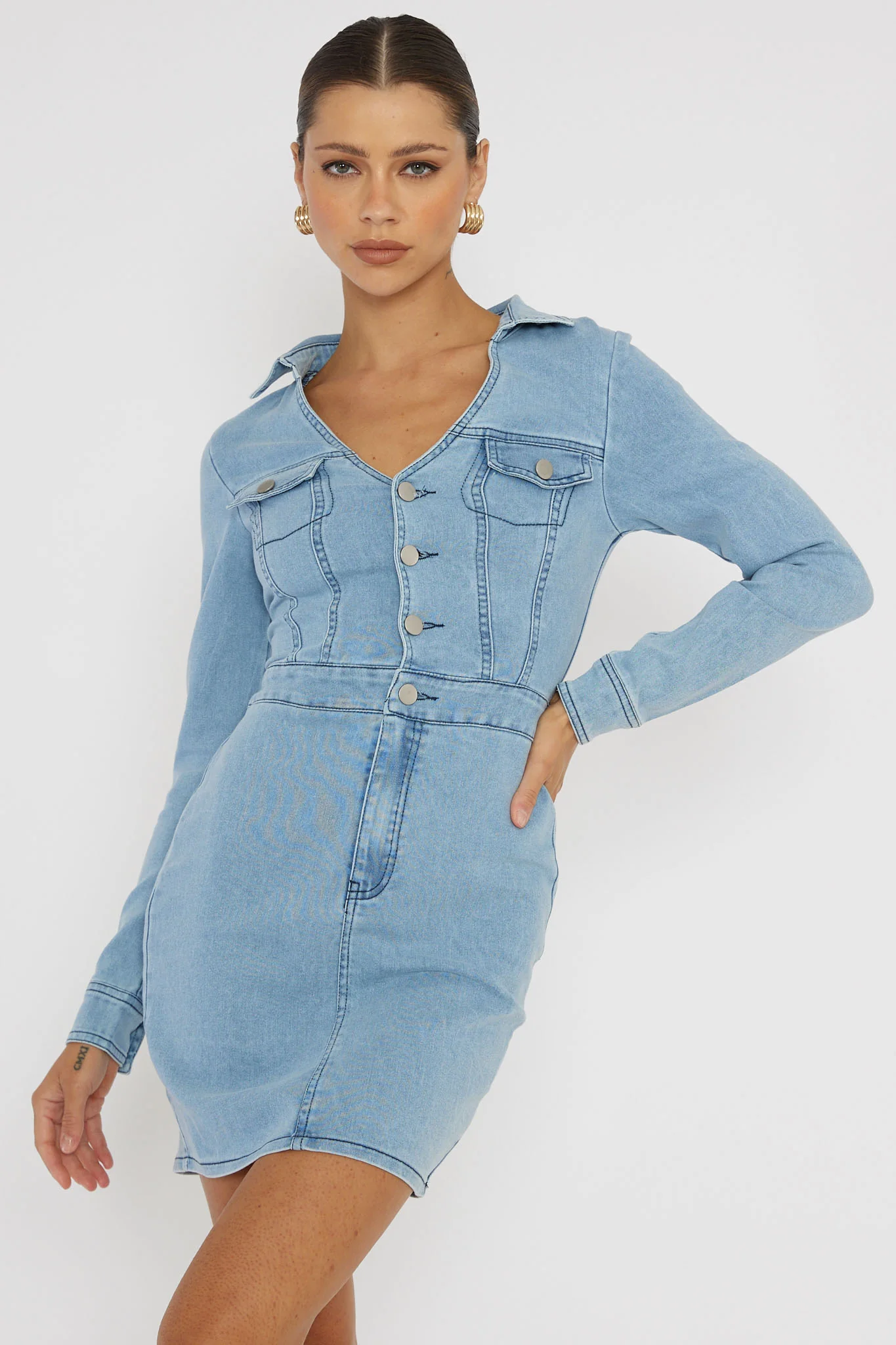 Jazelle Long Sleeve Mini Dress Denim - Image 4