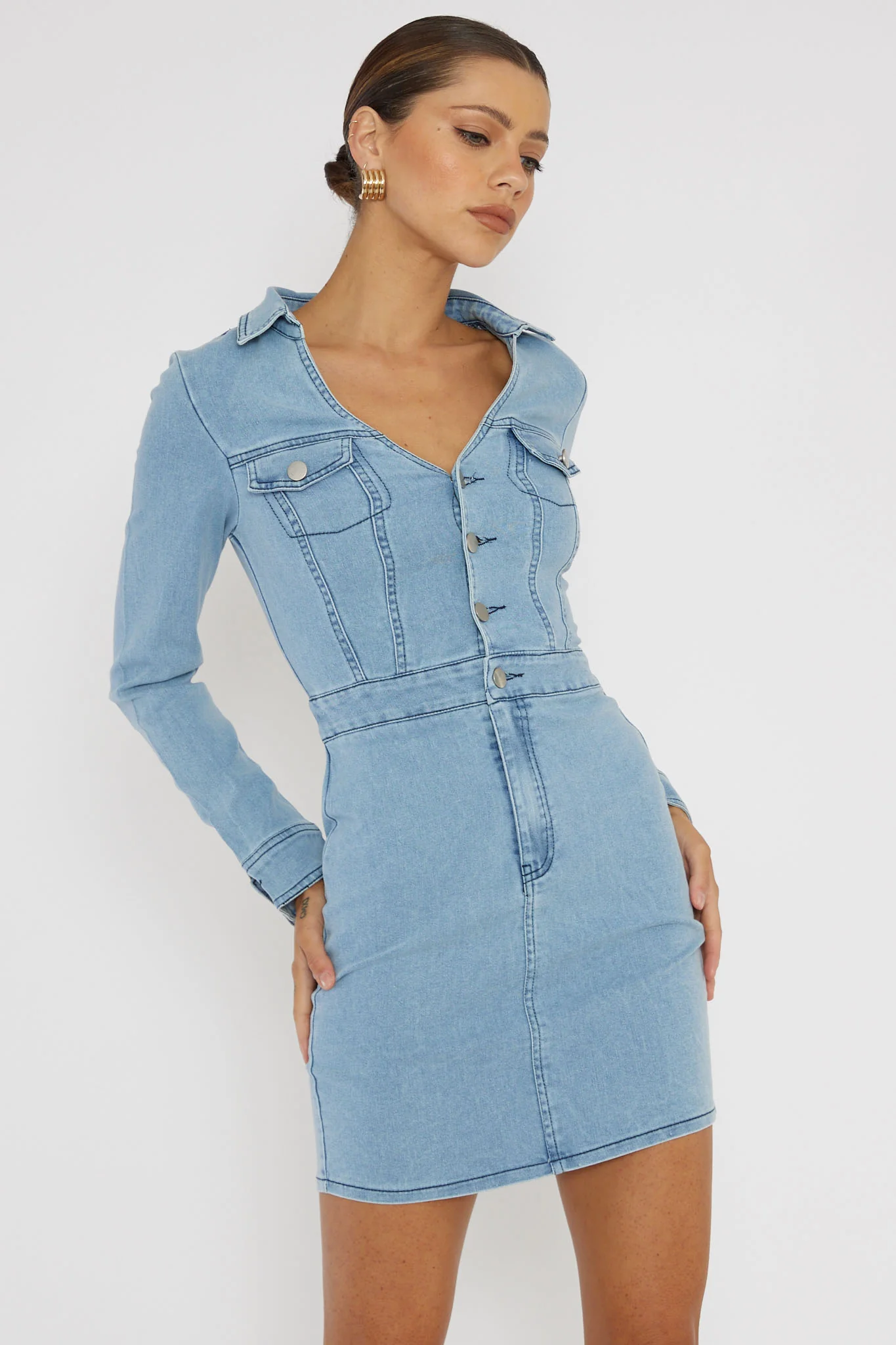 Jazelle Long Sleeve Mini Dress Denim - Image 5