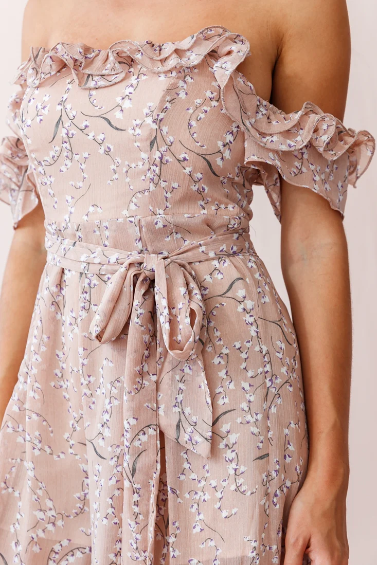 Jazz Bardot Neckline Wide Leg Split Jumpsuit Floral Print Blush - Image 4