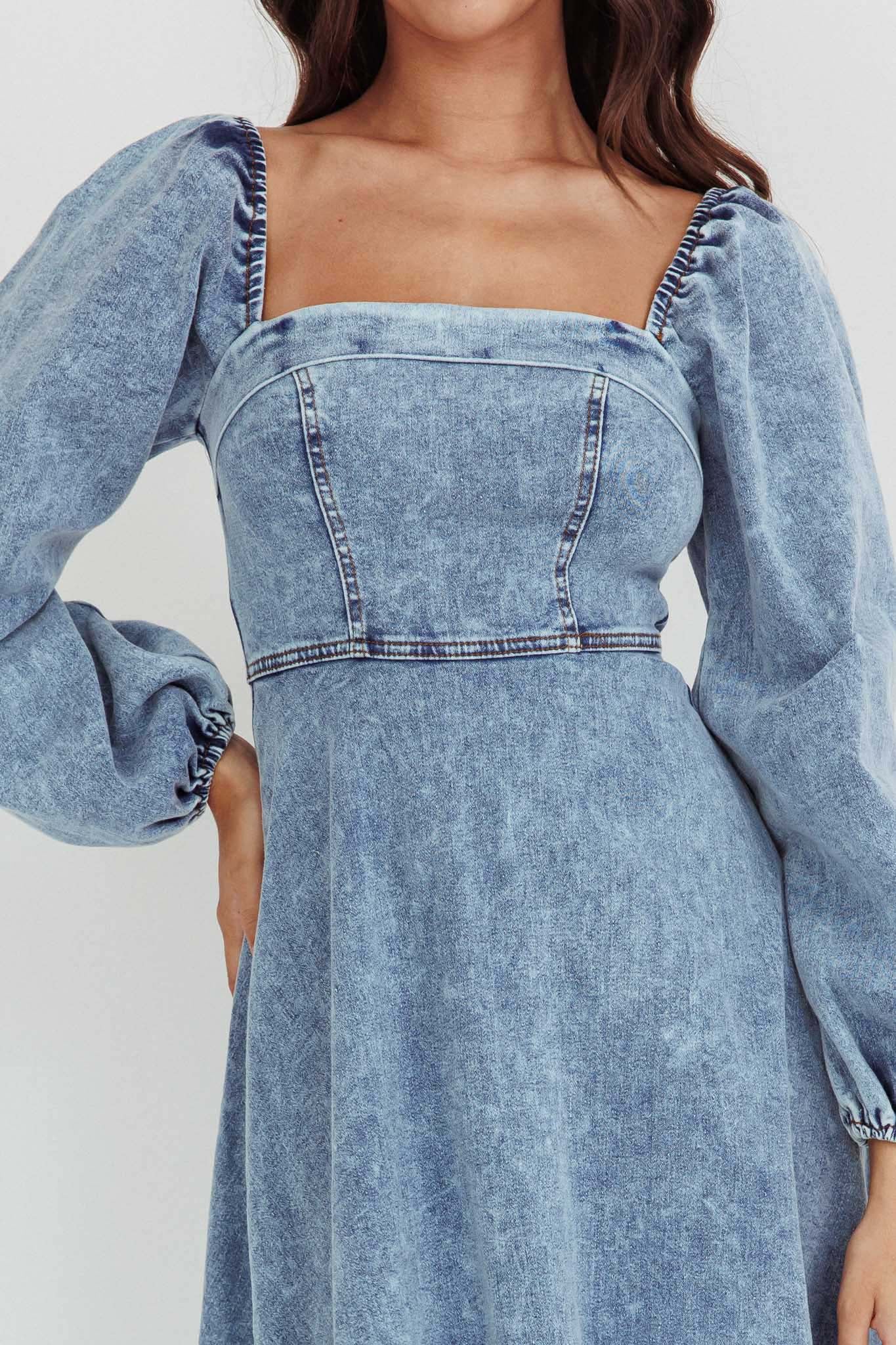 Jeanie Long Sleeve Midi Dress Denim Blue - Image 4