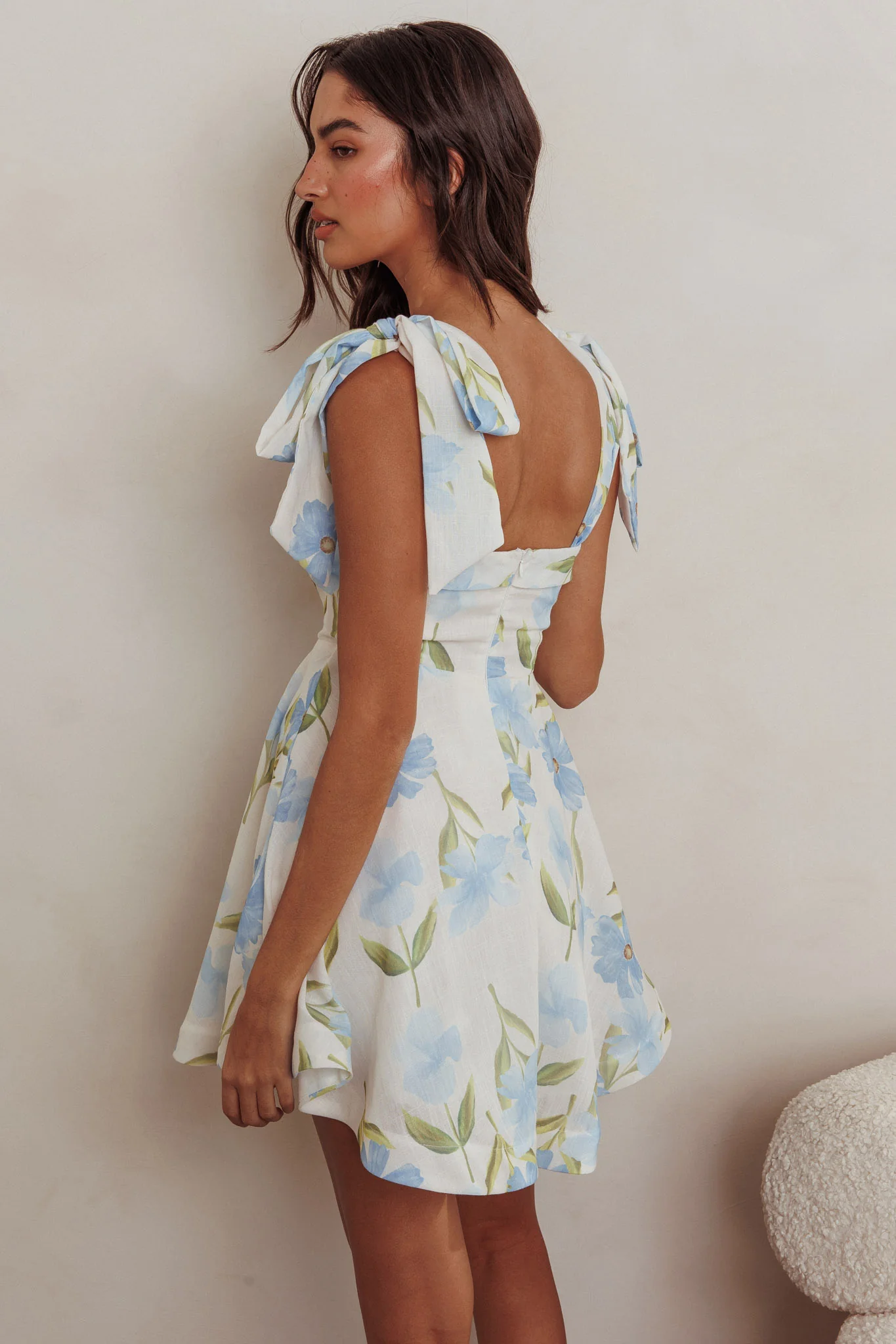 Jeanie Tied Shoulder Mini Dress Flower Blue - Image 4