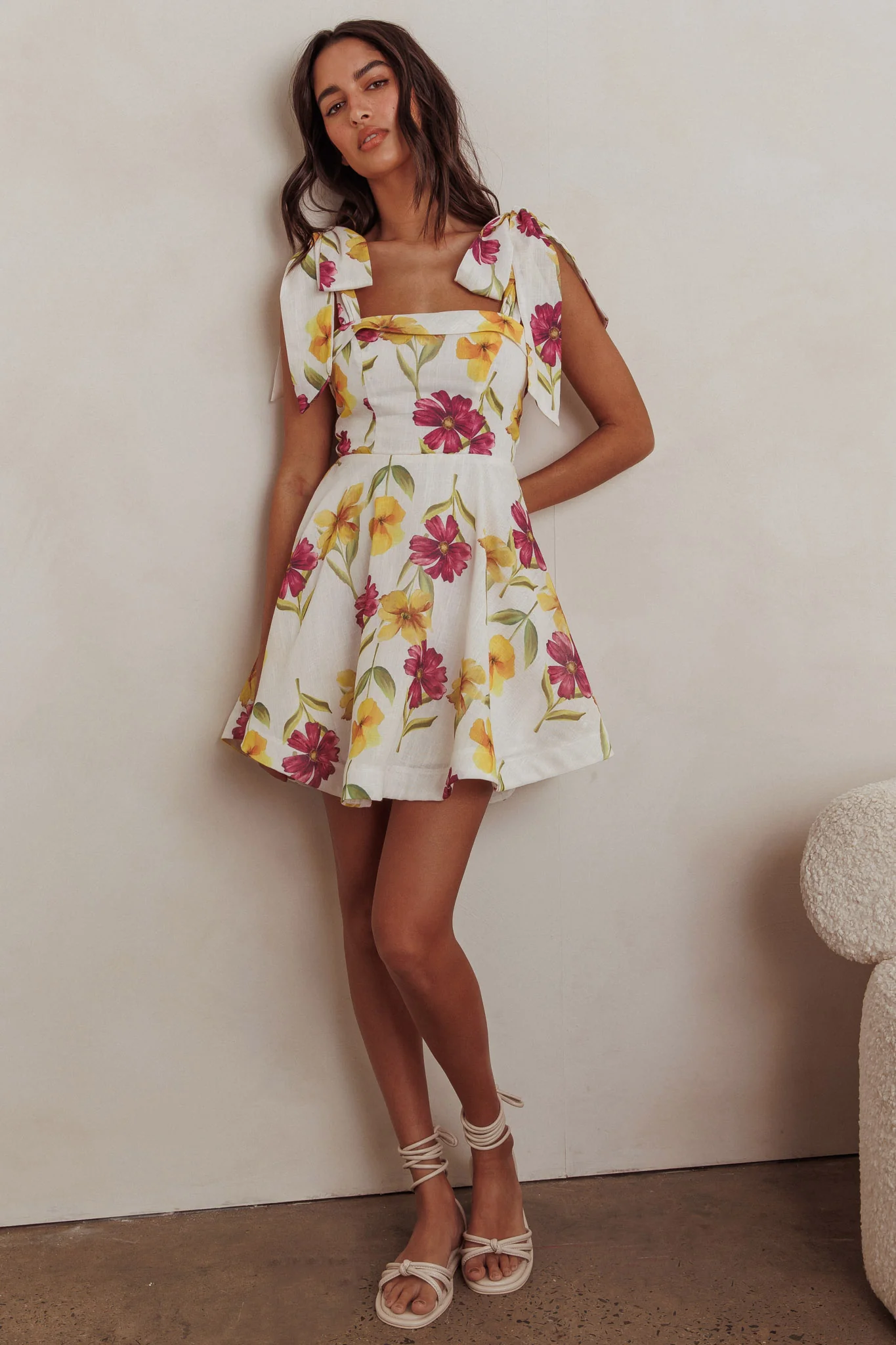 Jeanie Tied Shoulder Mini Dress Flower Purple - Image 4
