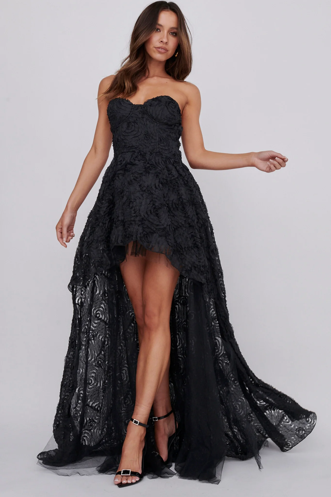 Jeannie High-Low Embellished Mini Dress Black - Image 2