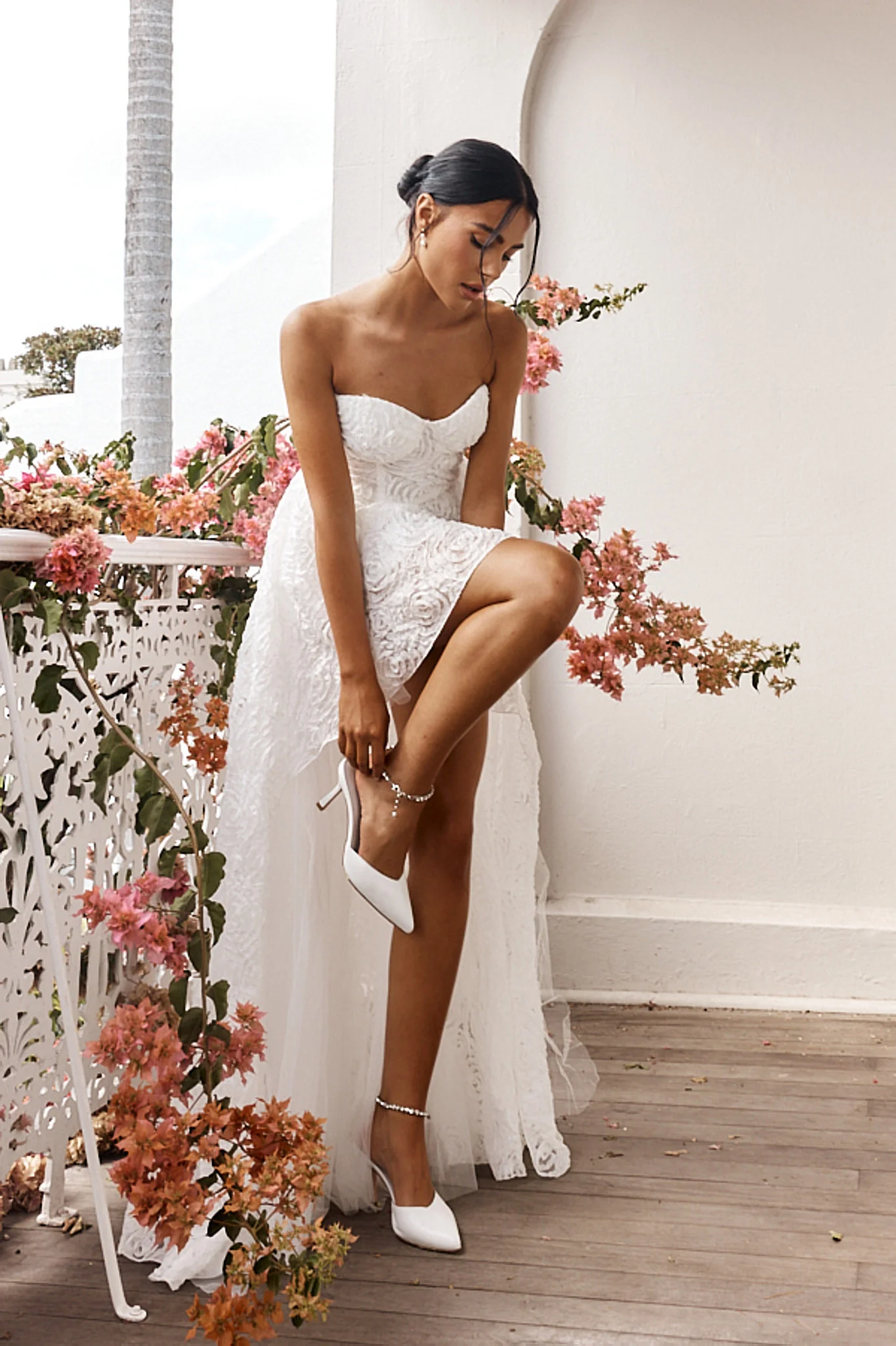 Jeannie High-Low Embellished Mini Dress White - Image 7