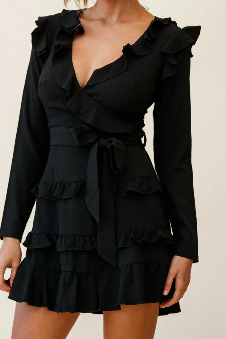 Jemirah Ruffle-Trimmed Long Sleeve Frill Dress Black - Image 4