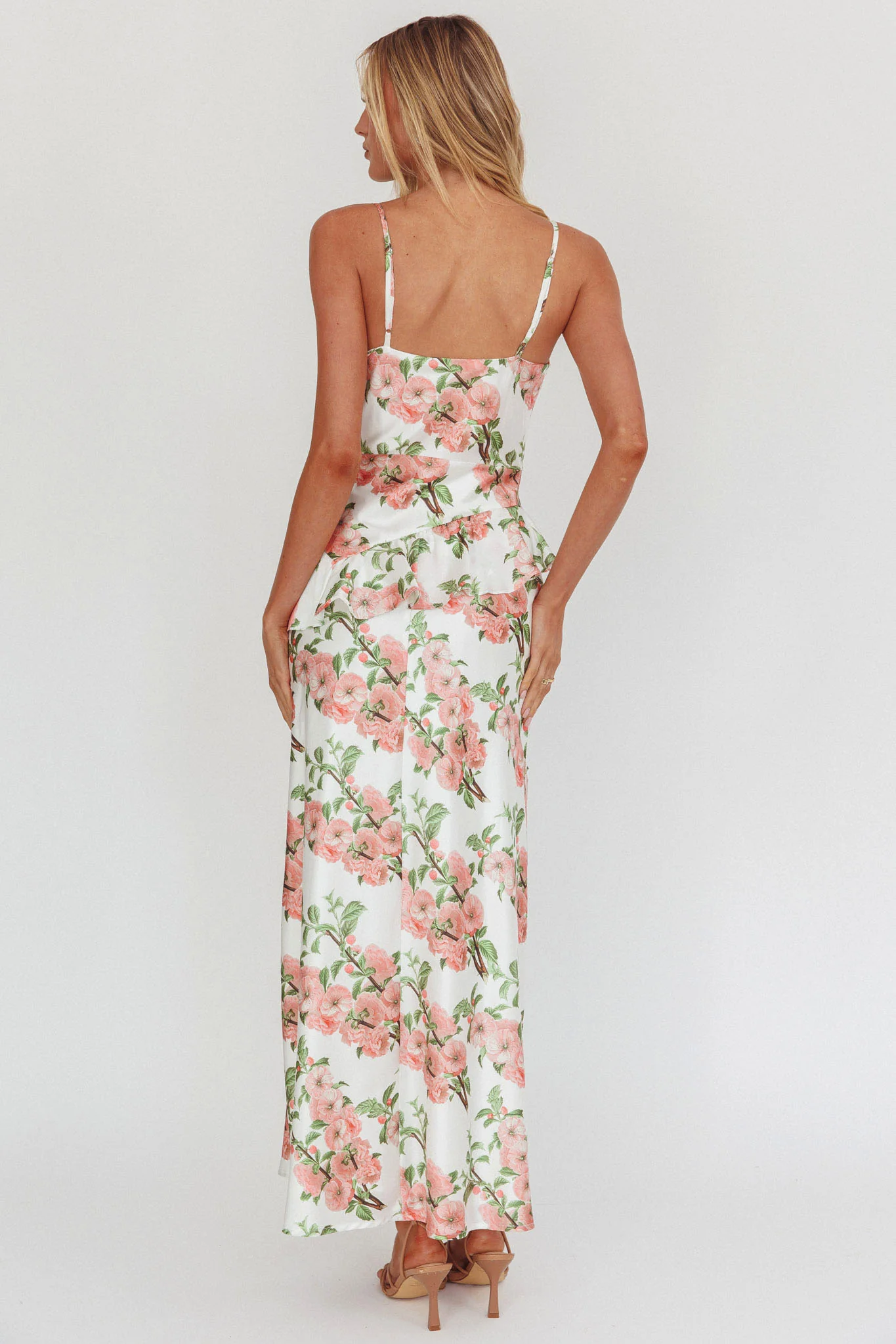 Jerica Ruffle Waist Maxi Dress Floral Blush - Image 2