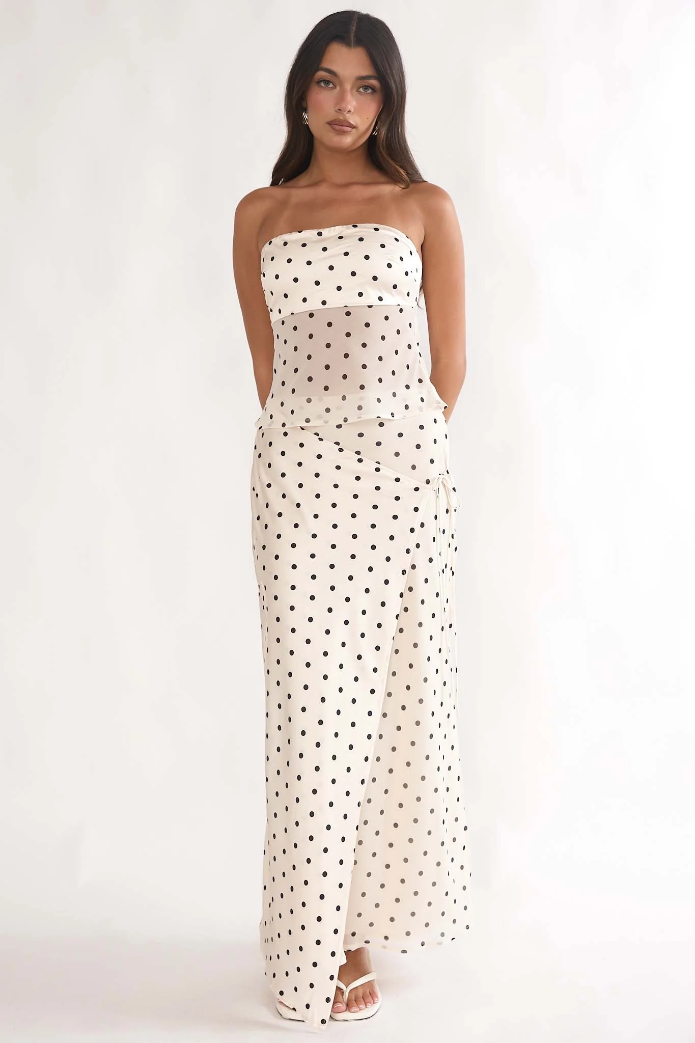 Jerica Wrap Front Maxi Skirt Polka Dot Beige - Image 5