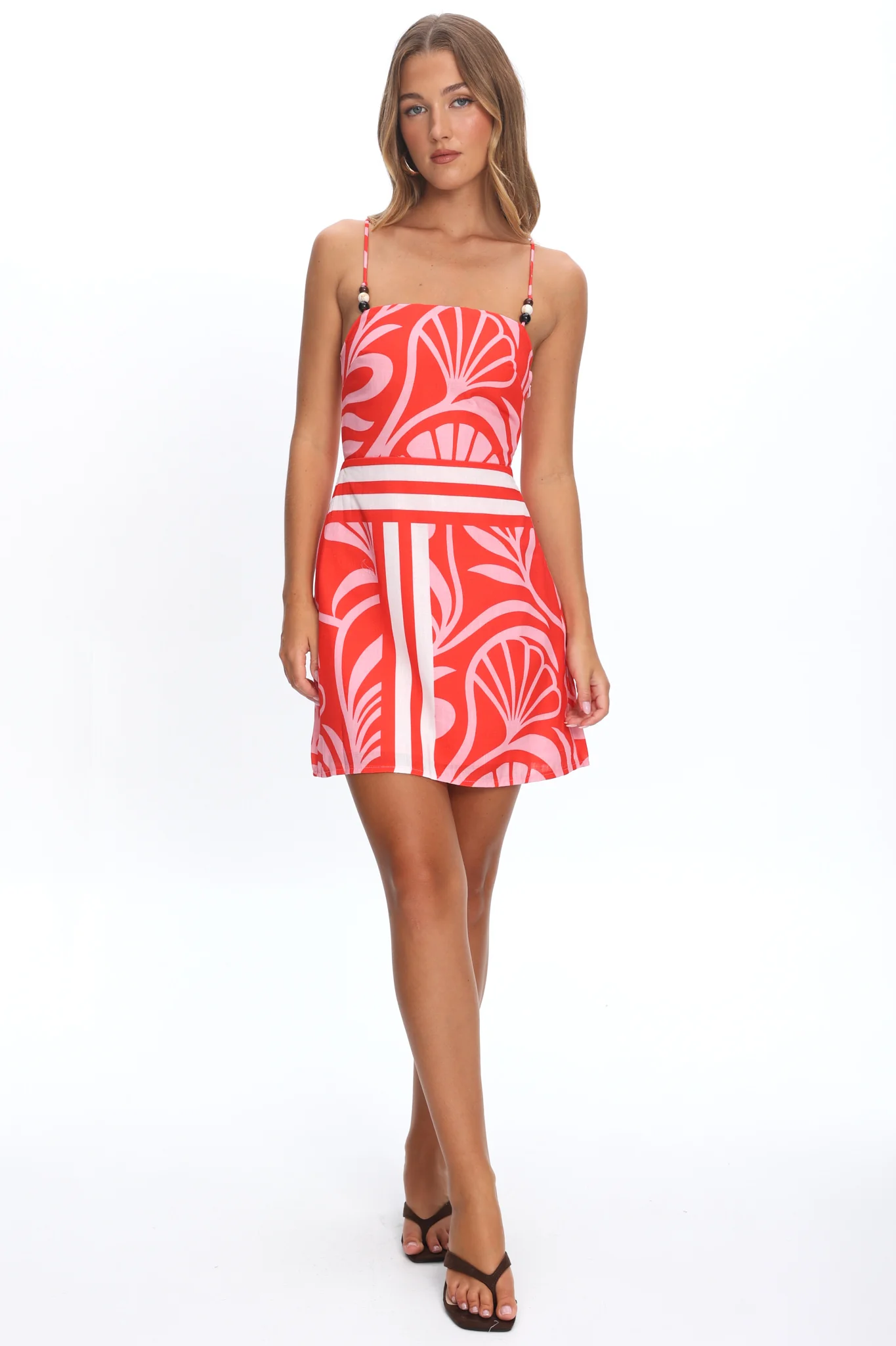 Jessamina Bead Strap Mini Dress Print Red - Image 2