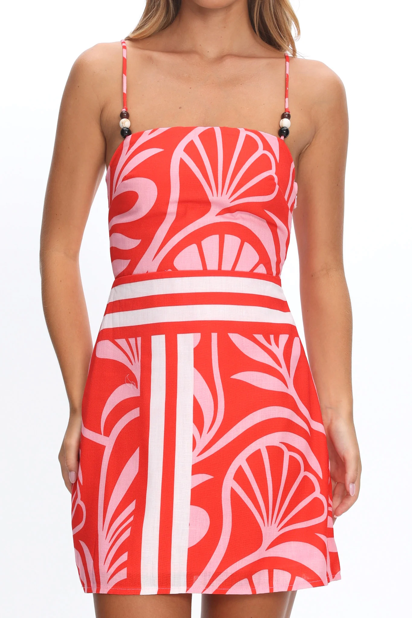 Jessamina Bead Strap Mini Dress Print Red - Image 4