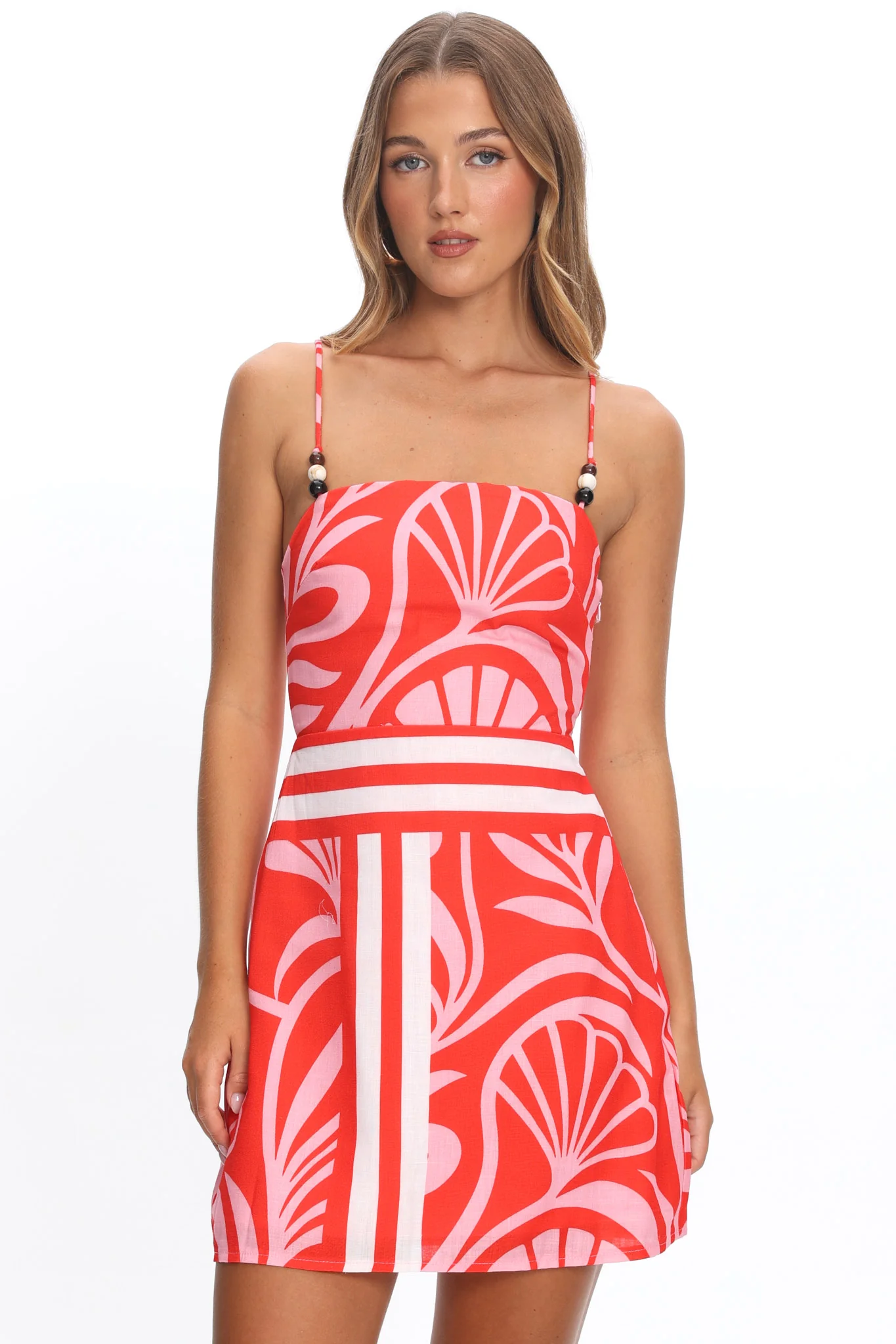 Jessamina Bead Strap Mini Dress Print Red - Image 5