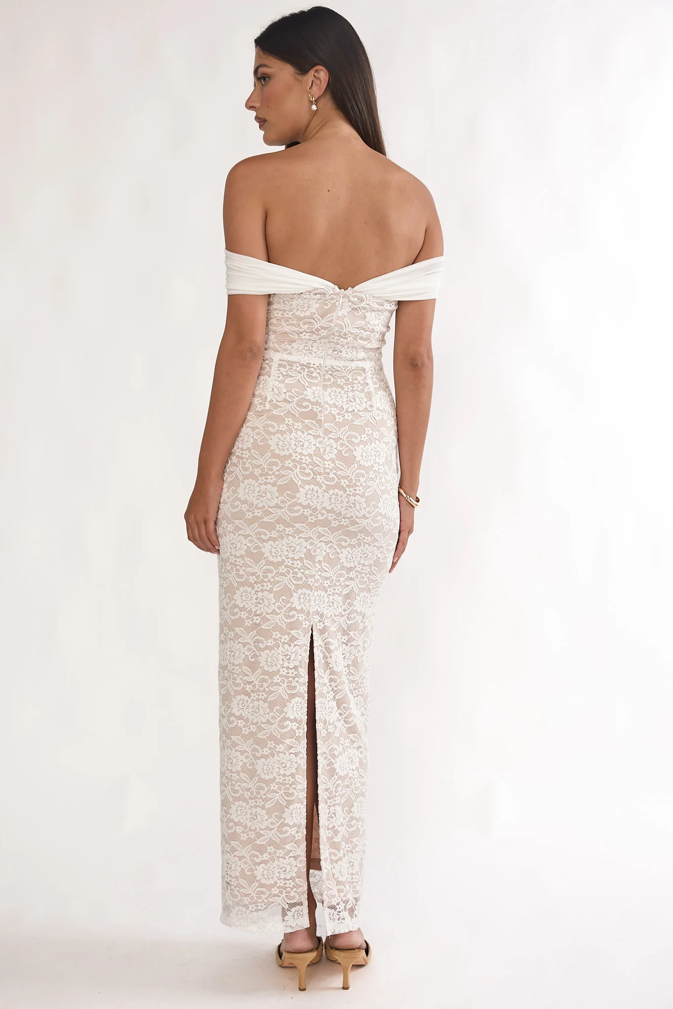 Jewelene Off-Shoulder Maxi Dress Lace White - Image 2