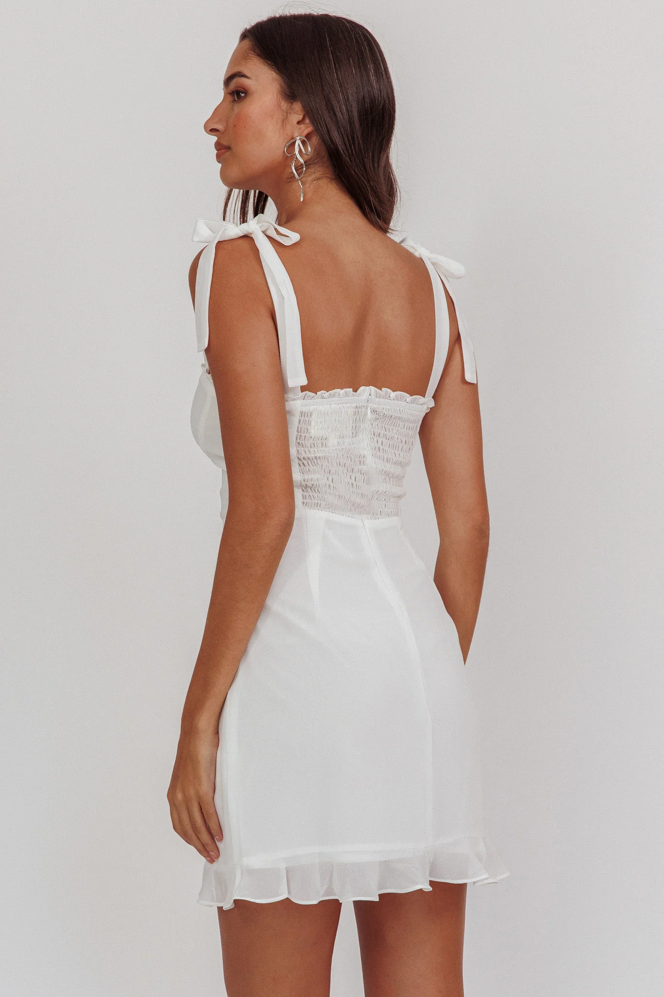 Jezika Tied Shoulder Mini Dress White - Image 2