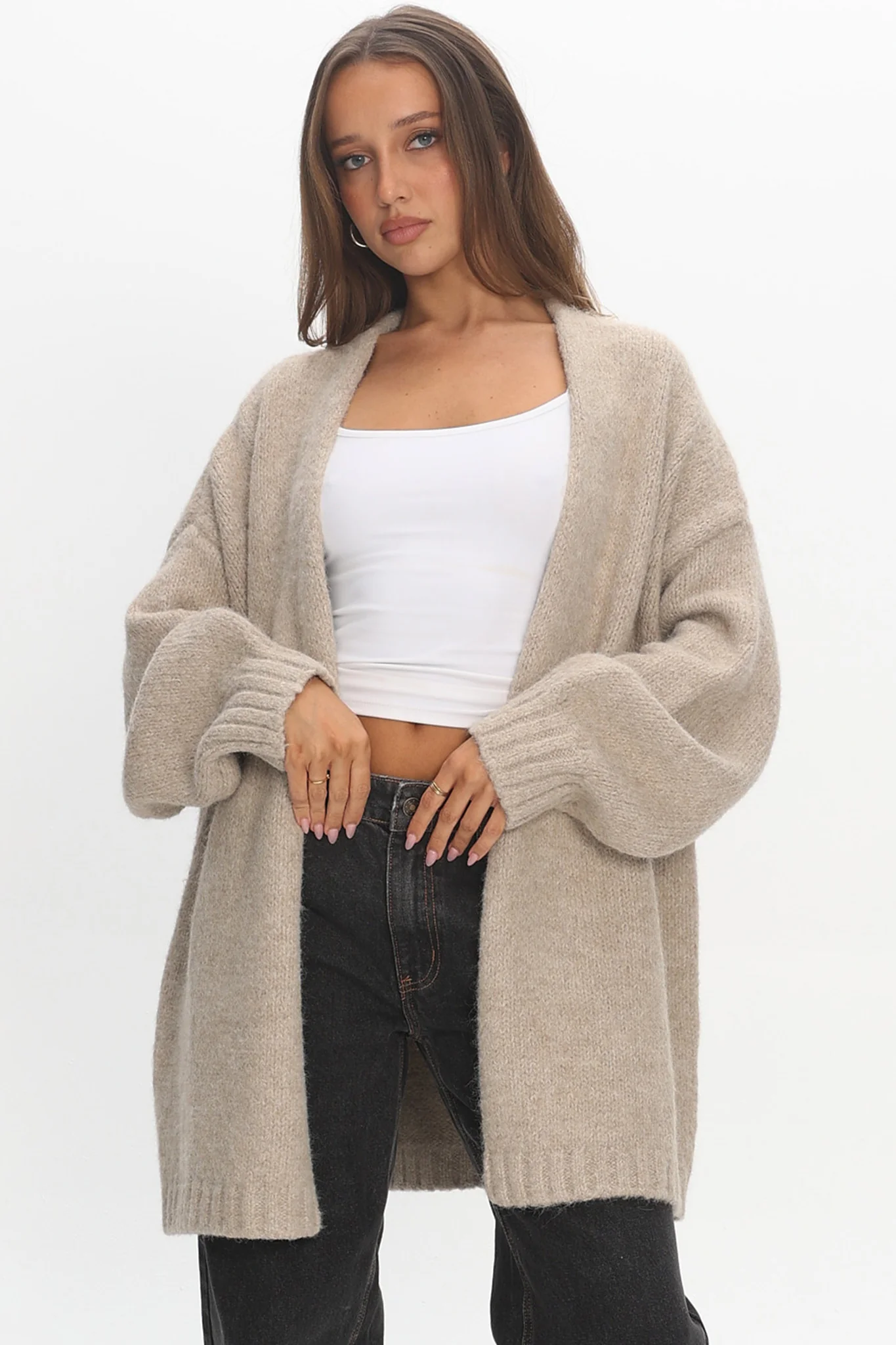 Jinnica Long Knit Cardigan Oat - Image 5