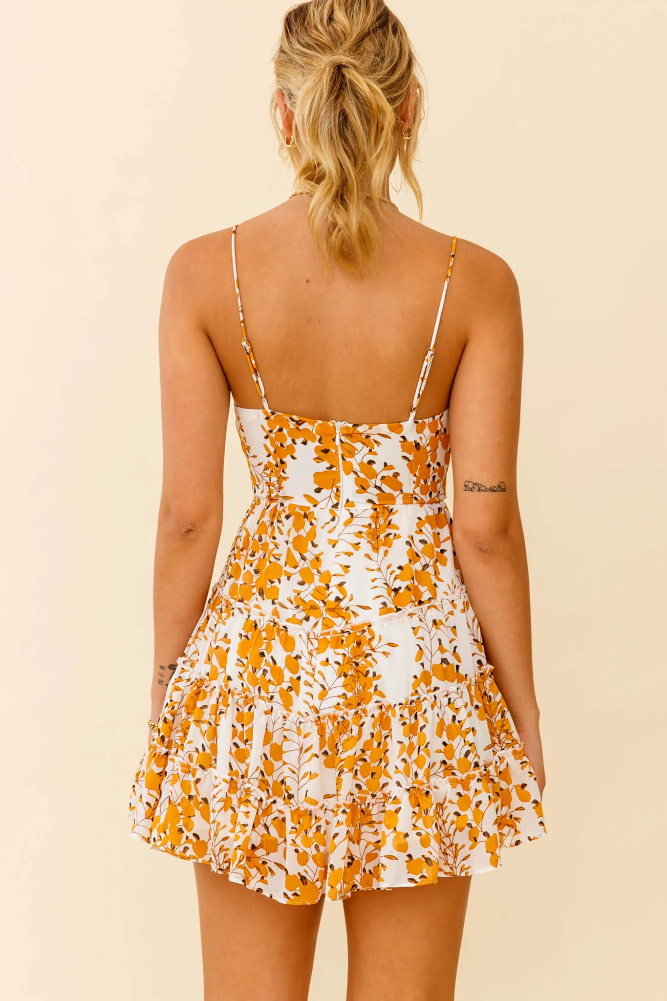 Jocelyn Cami Strap Waist Tie Ruffle Dress Floral Print Yellow - Image 2