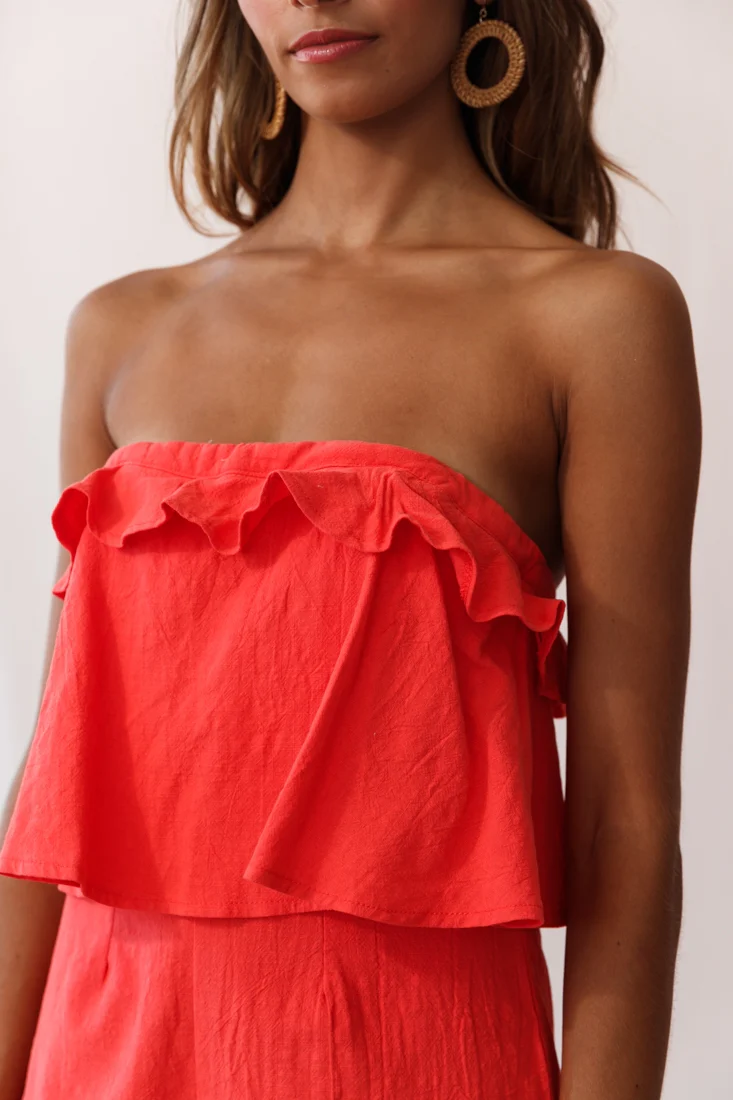 Joey Strapless Tie-Back Romper Orange Tangerine - Image 5