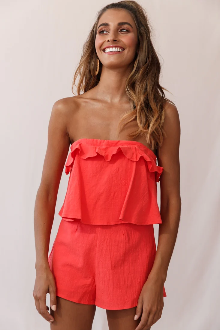 Joey Strapless Tie-Back Romper Orange Tangerine - Image 6