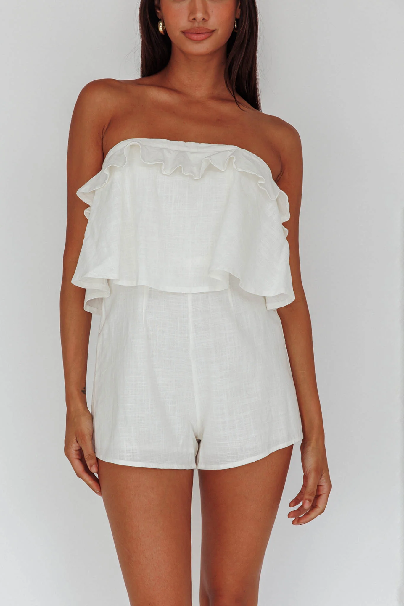 Joey Strapless Tie-Back Romper White - Image 6