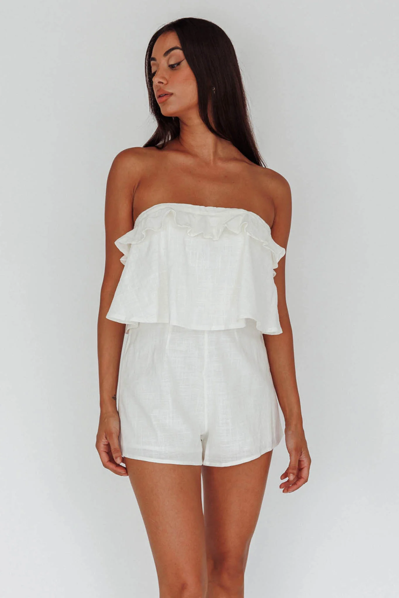 Joey Strapless Tie-Back Romper White - Image 8