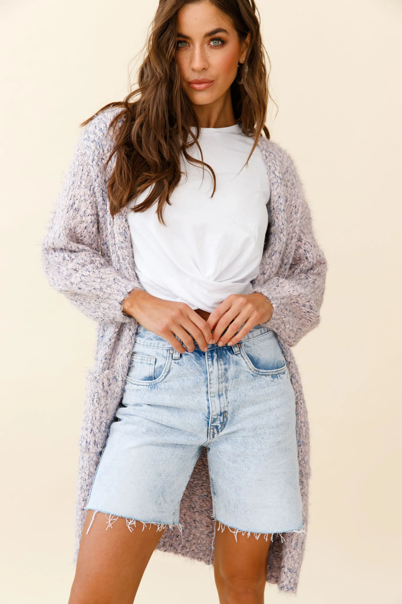 Johanna Long Sleeve Pocket Cardigan Mottled Pink - Image 5