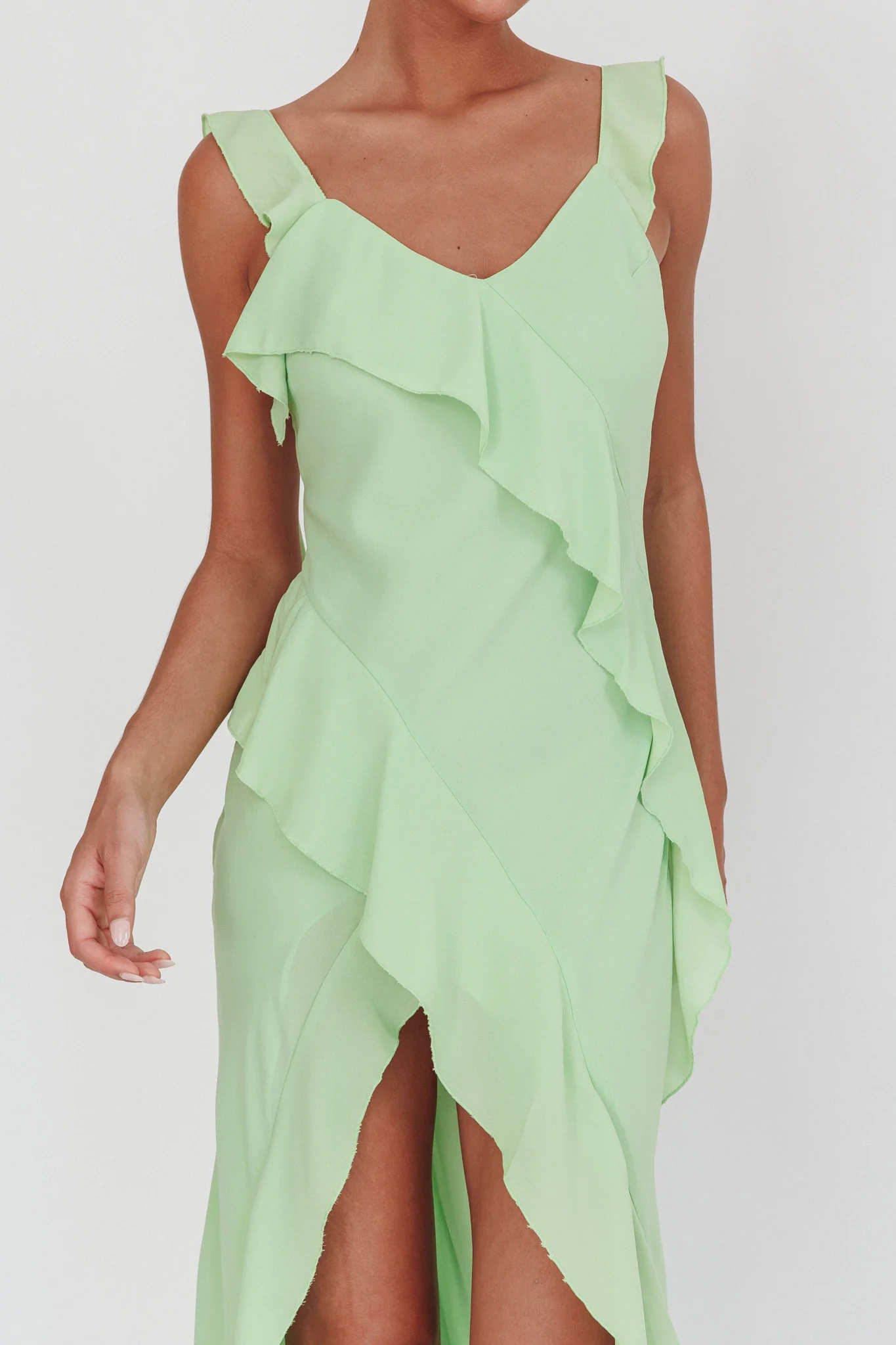 Johannson Ruffle Trim Maxi Dress Pistachio - Image 3