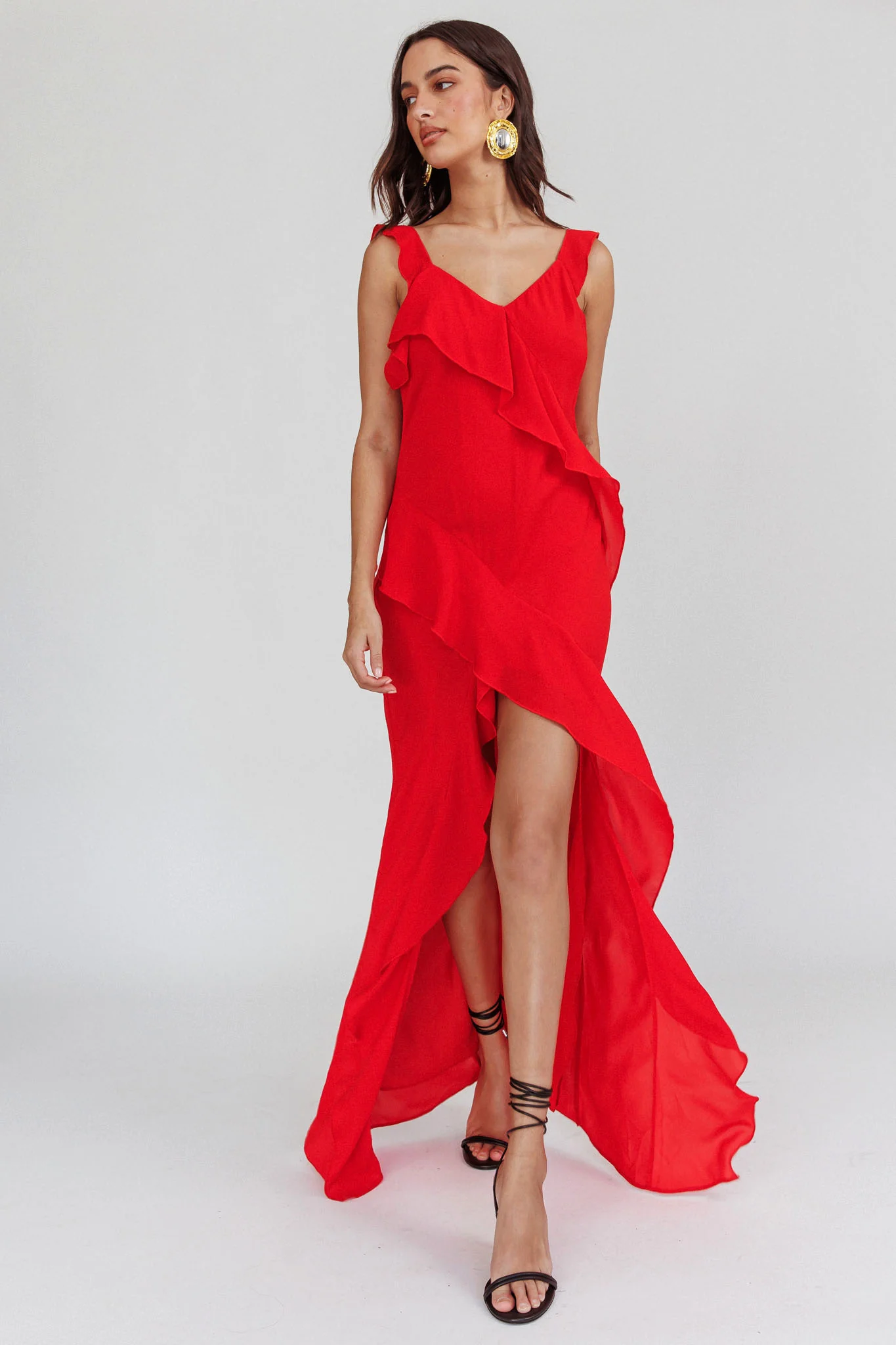 Johannson Ruffle Trim Maxi Dress Red - Image 3