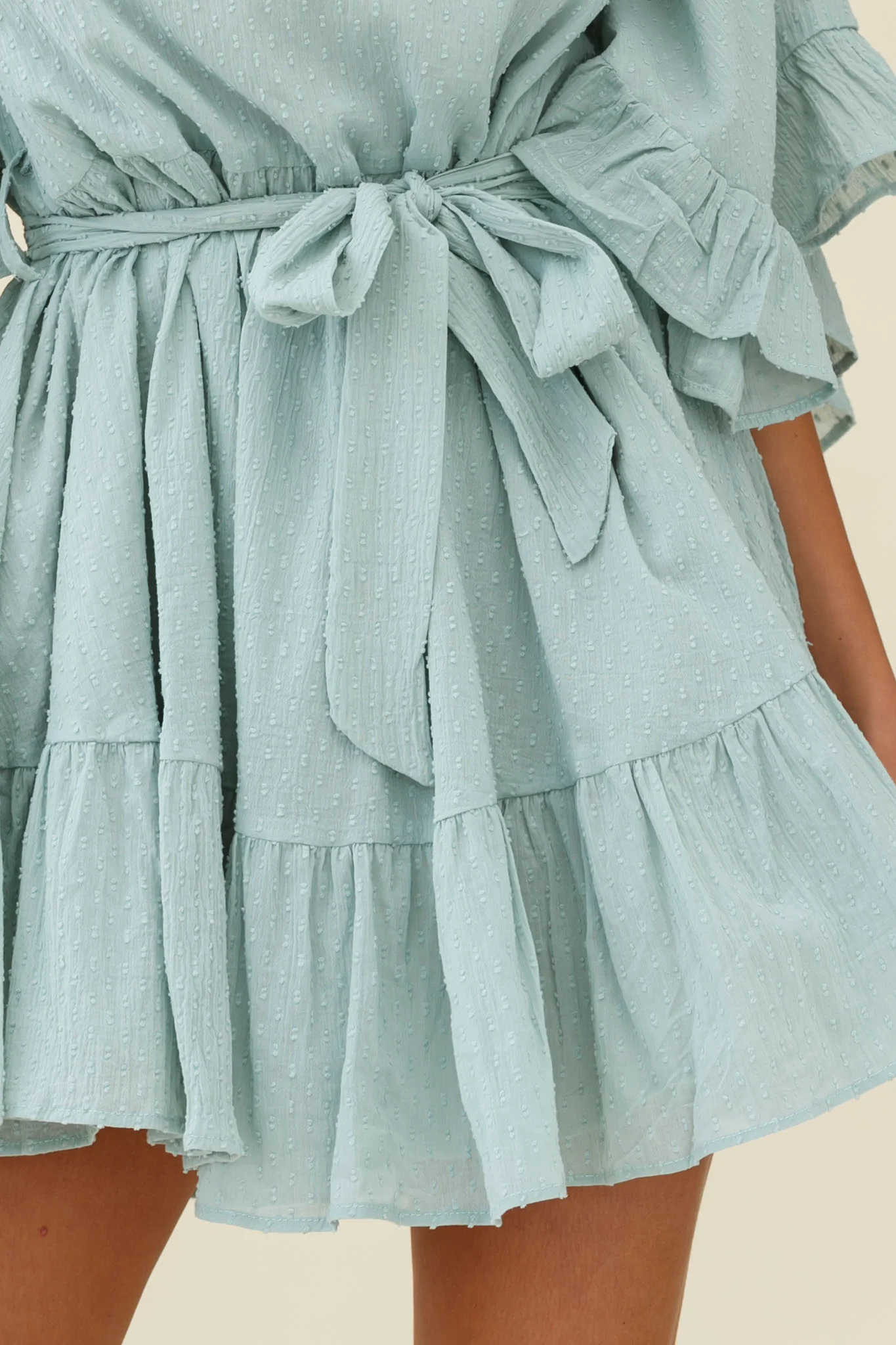 Joni Batwing Sleeve Waist Tie Dress Sage - Image 4