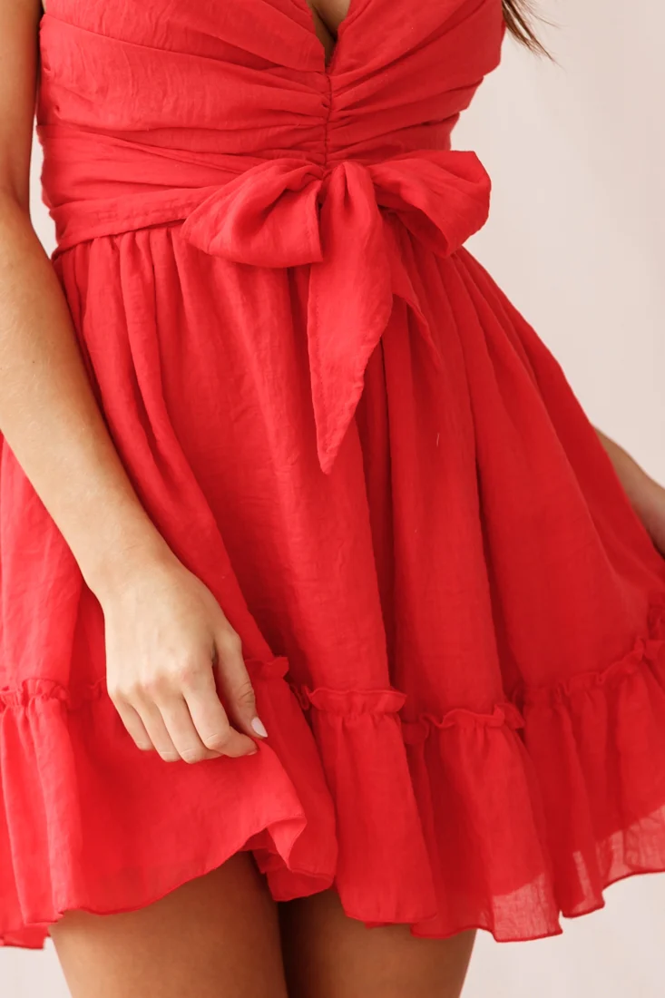 Jordan Halterneck Waist Tie Dress Red - Image 5