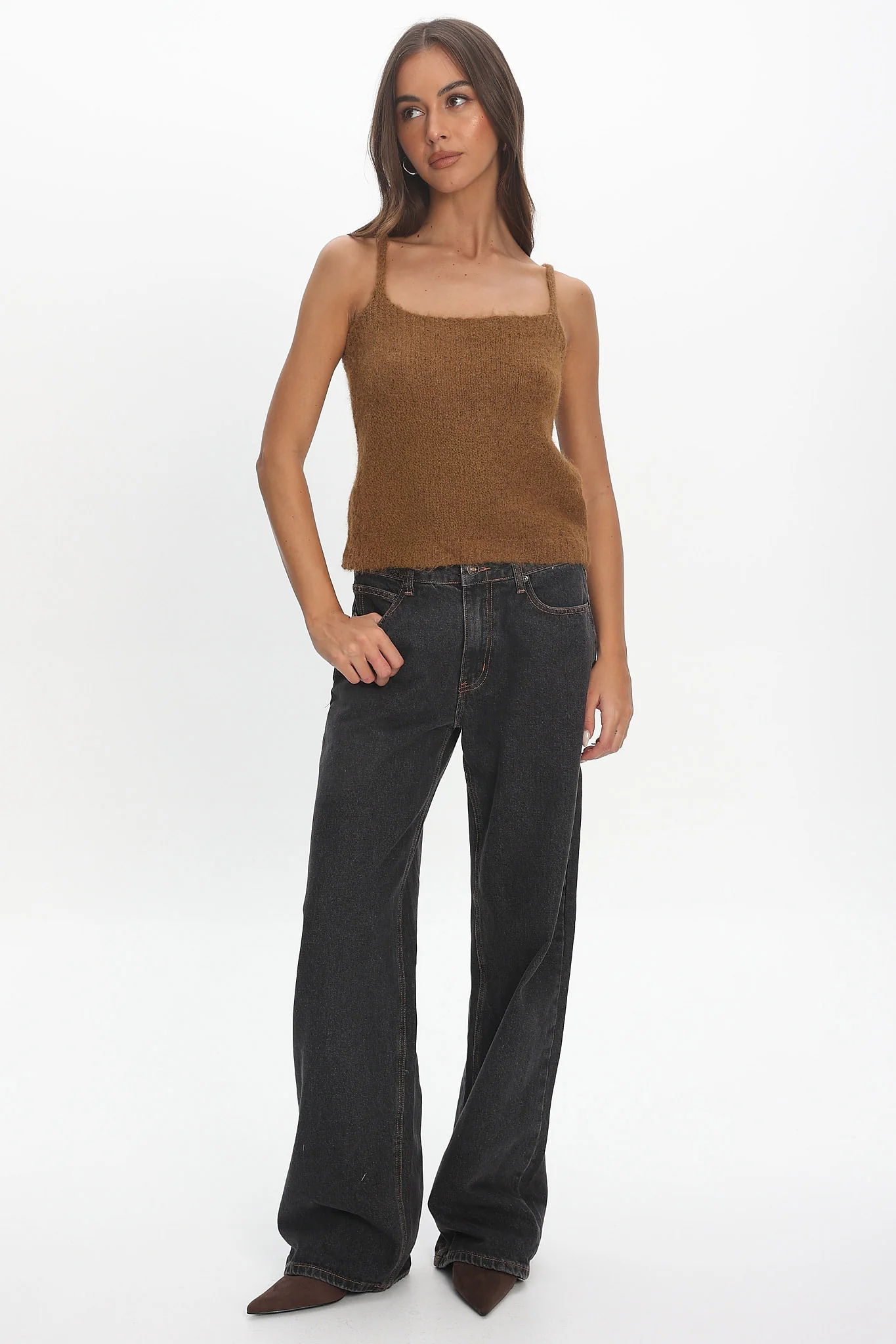 Jorie Knit Cami Top Brown - Image 2