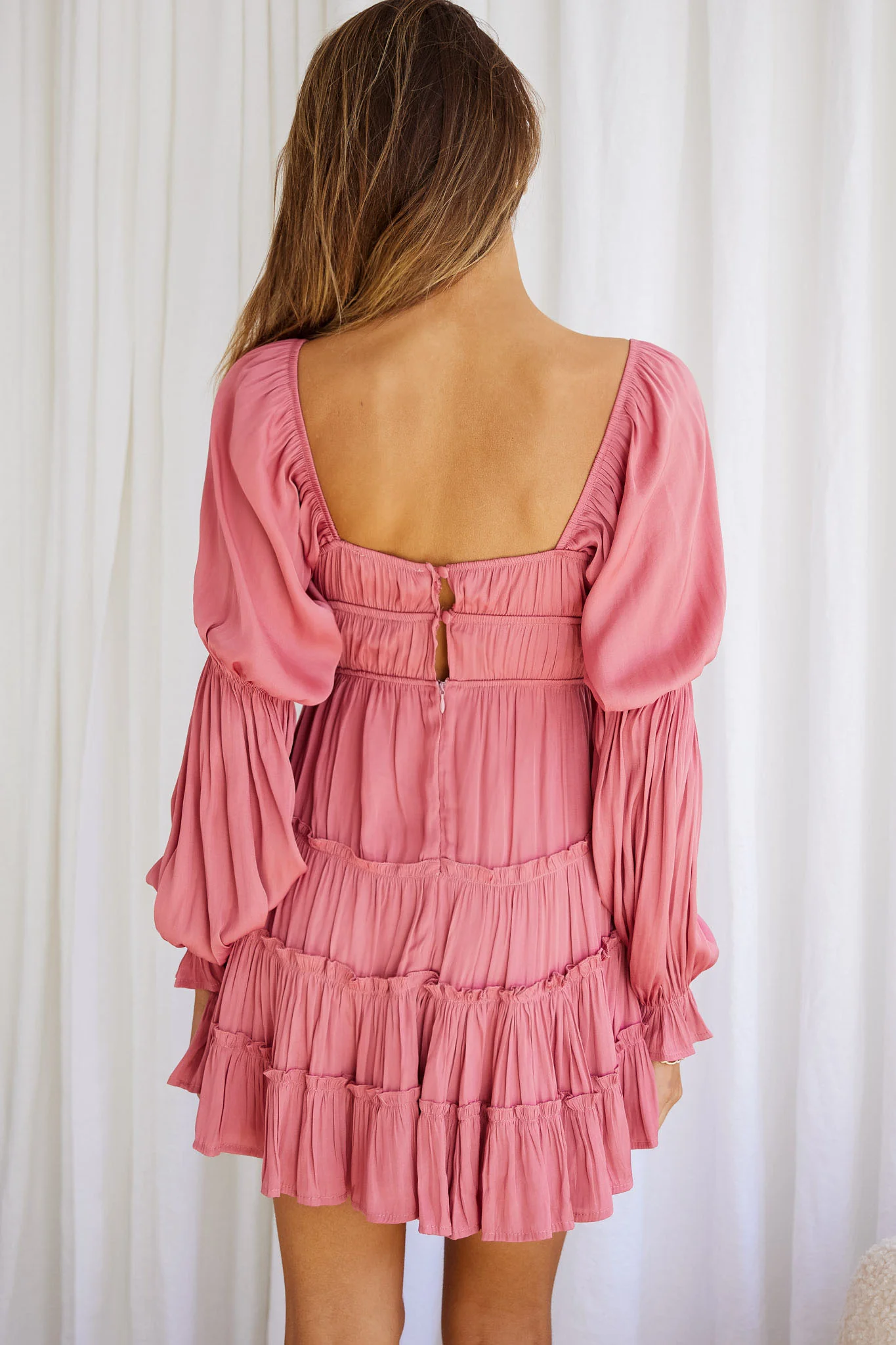 Josephina Lace-Up Front Long Sleeve Mini Dress Blush - Image 5