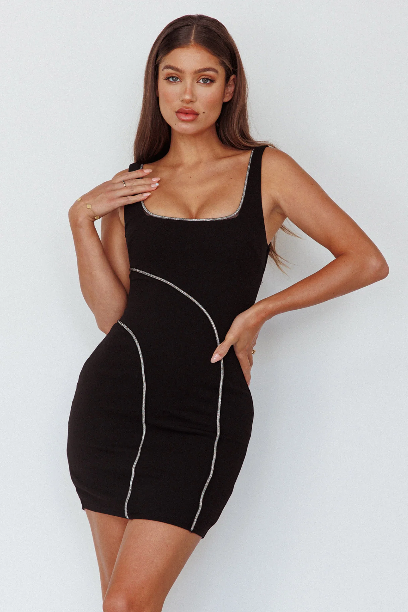Jourdan Diamante Rope Trim Mini Dress Black - Image 3