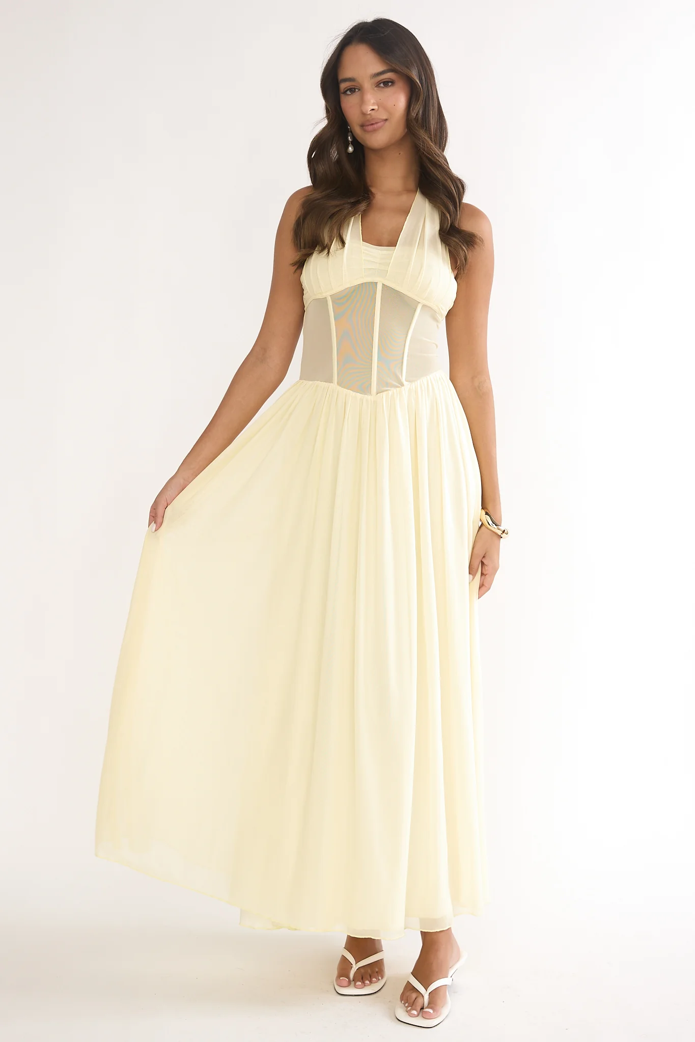 Jovella Halterneck Mesh Dress Butter - Image 4