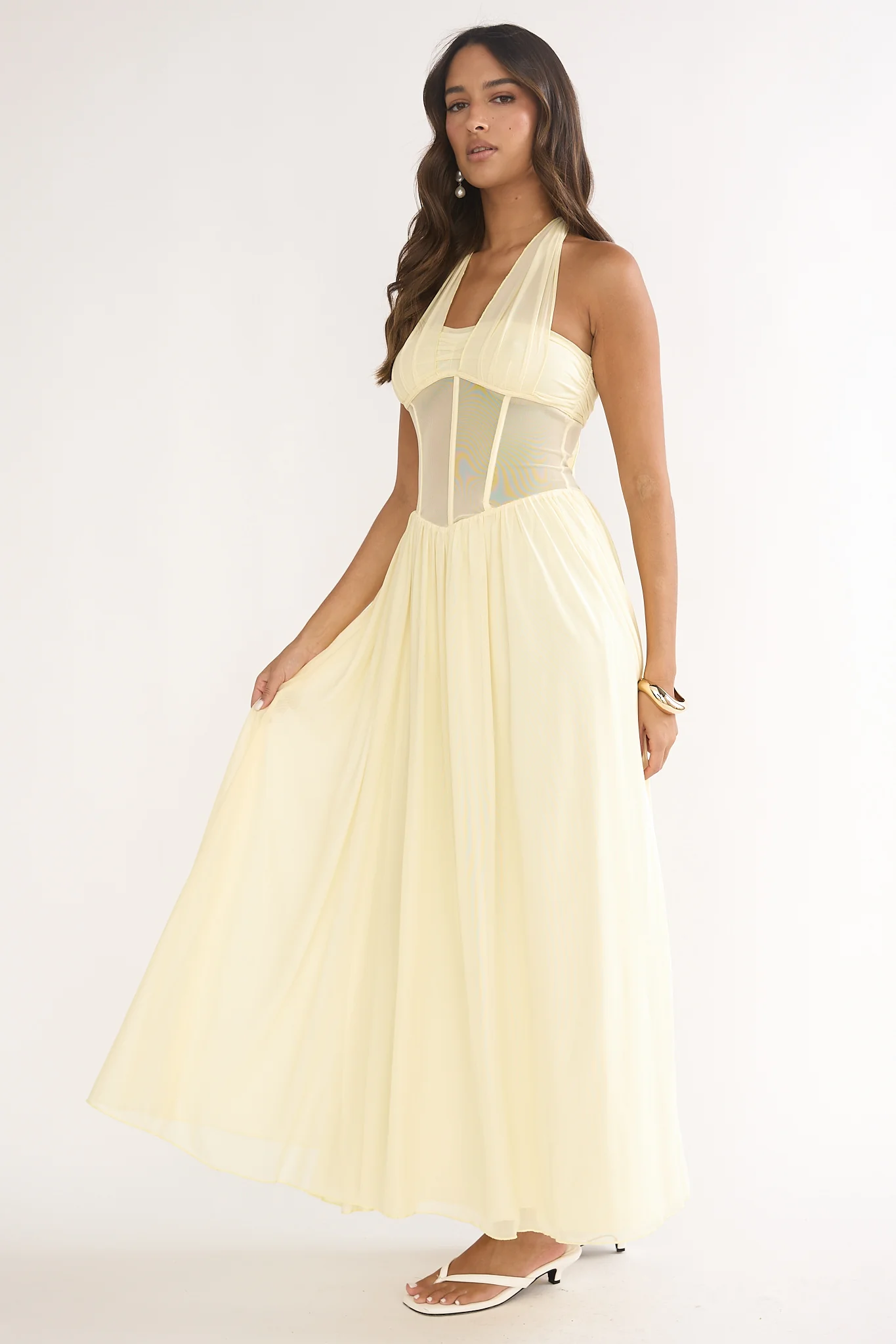 Jovella Halterneck Mesh Dress Butter - Image 6