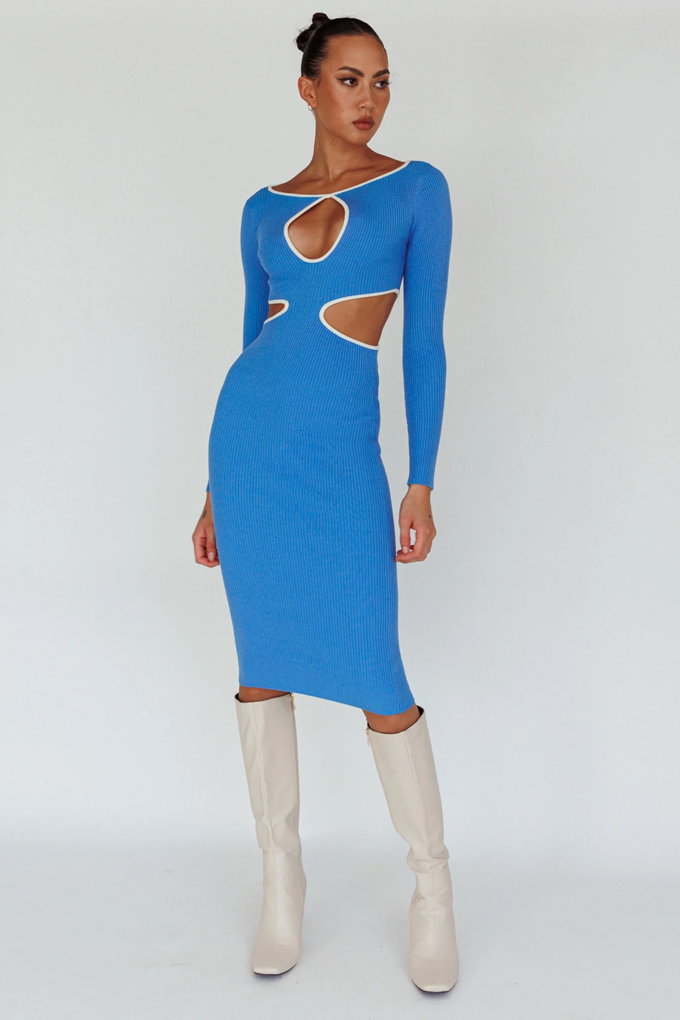 Jovie Keyhole Knit Midi Dress Blue - Image 3