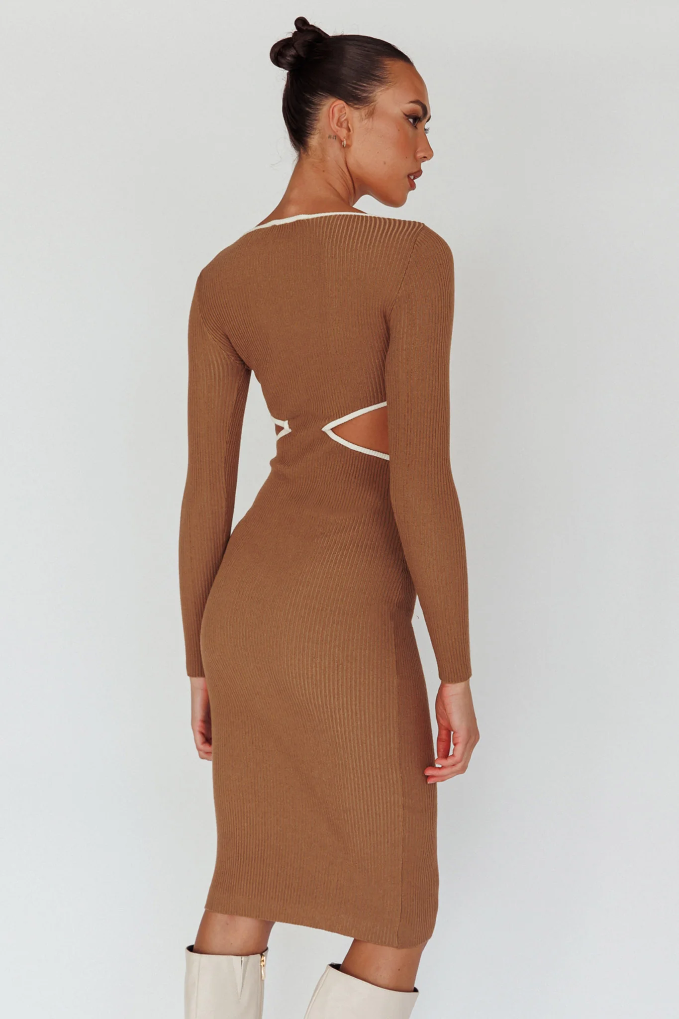 Jovie Keyhole Knit Midi Dress Mocha - Image 2