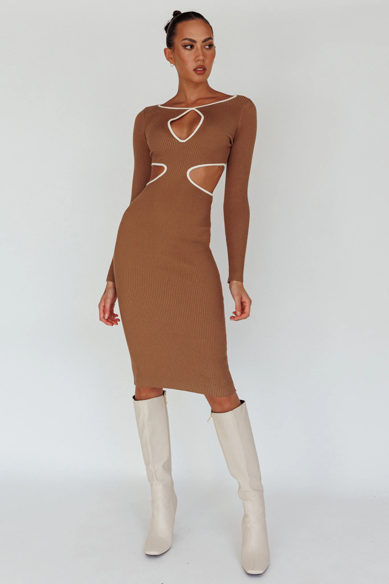 Jovie Keyhole Knit Midi Dress Mocha - Image 3