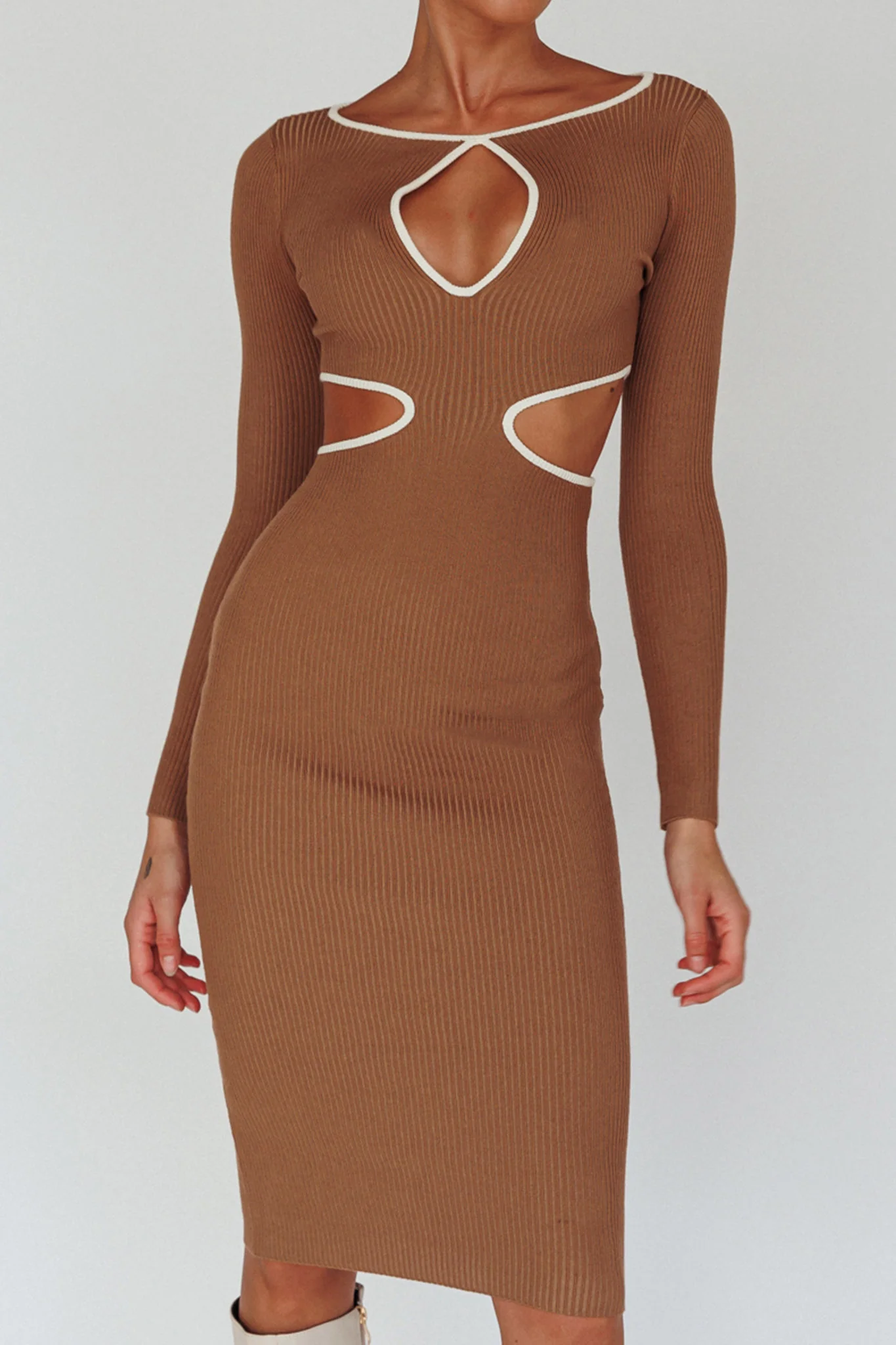 Jovie Keyhole Knit Midi Dress Mocha - Image 4