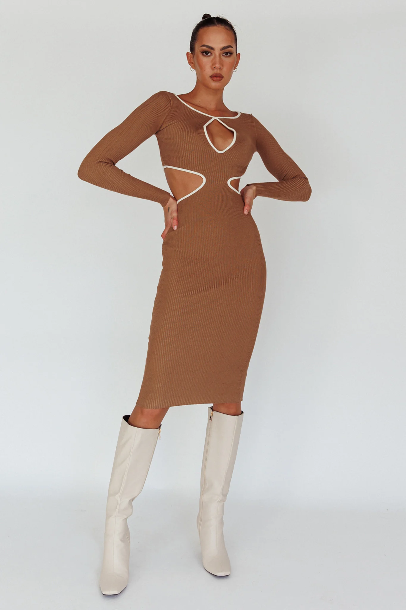 Jovie Keyhole Knit Midi Dress Mocha - Image 5