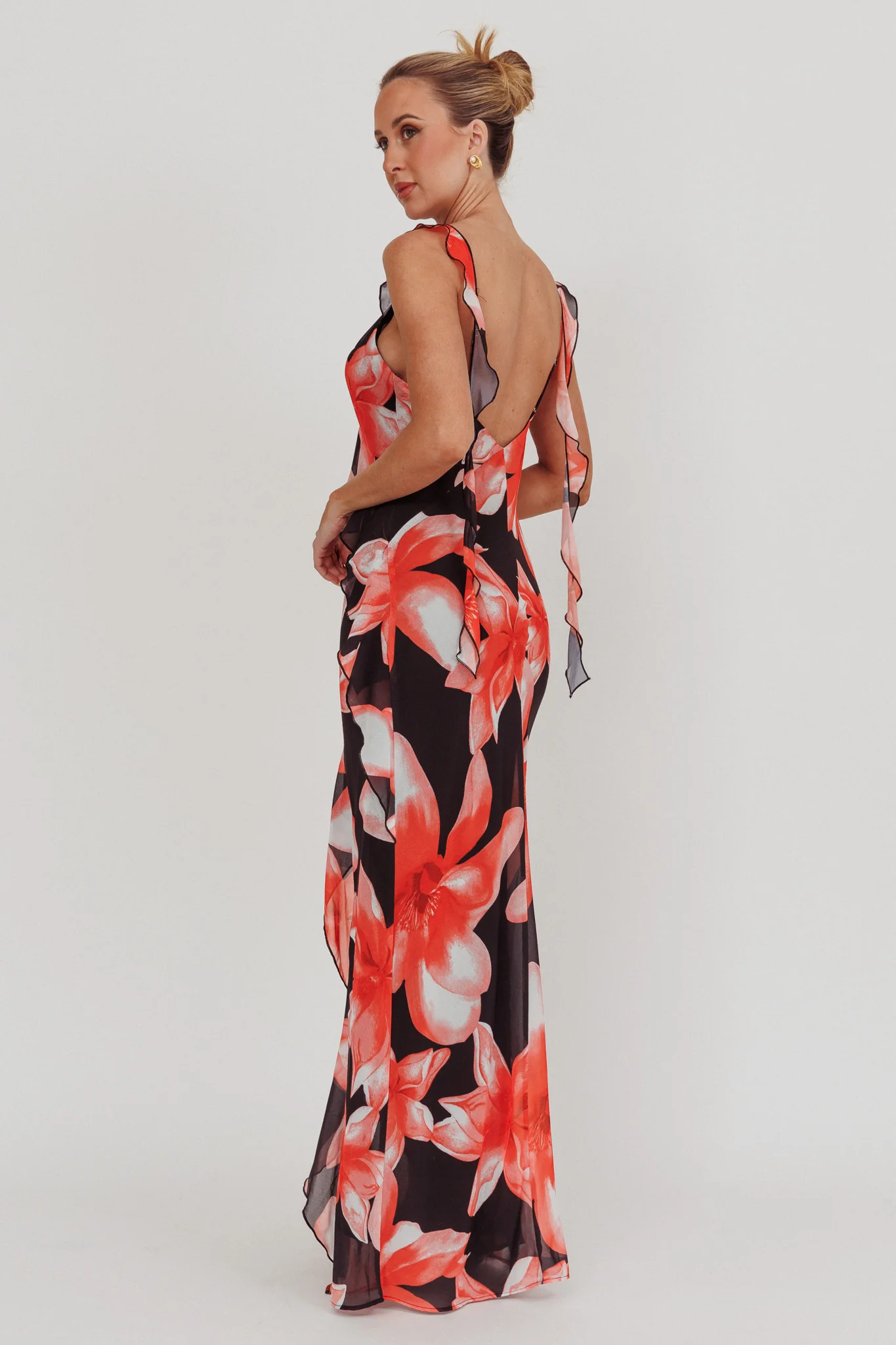 Joyride Floral Ruffle Maxi Dress Black/Red - Image 2