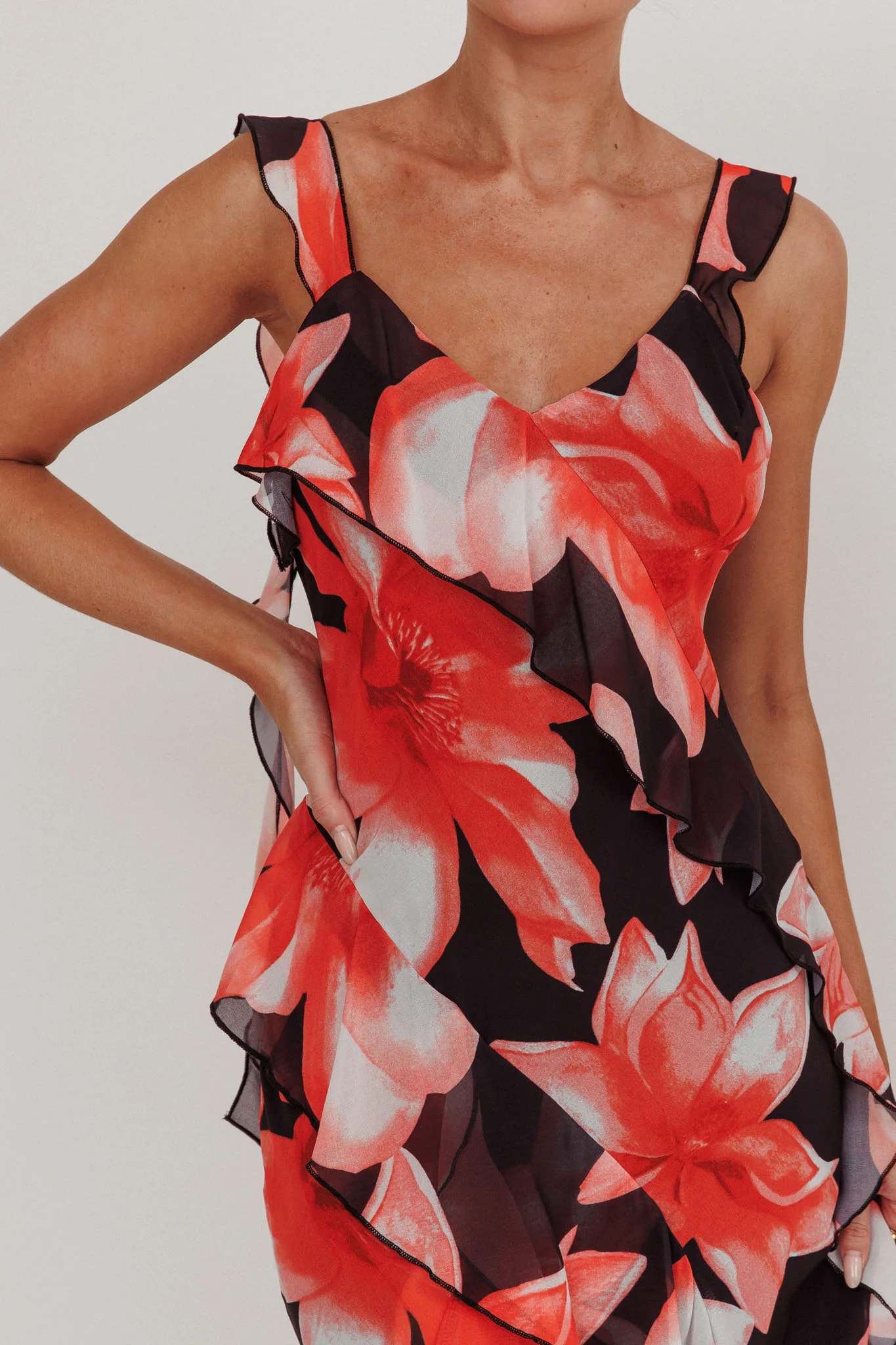 Joyride Floral Ruffle Maxi Dress Black/Red - Image 4