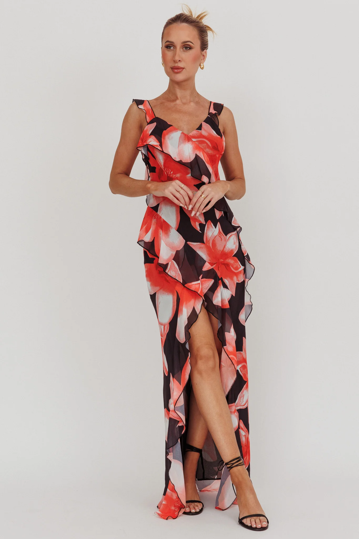 Joyride Floral Ruffle Maxi Dress Black/Red - Image 5