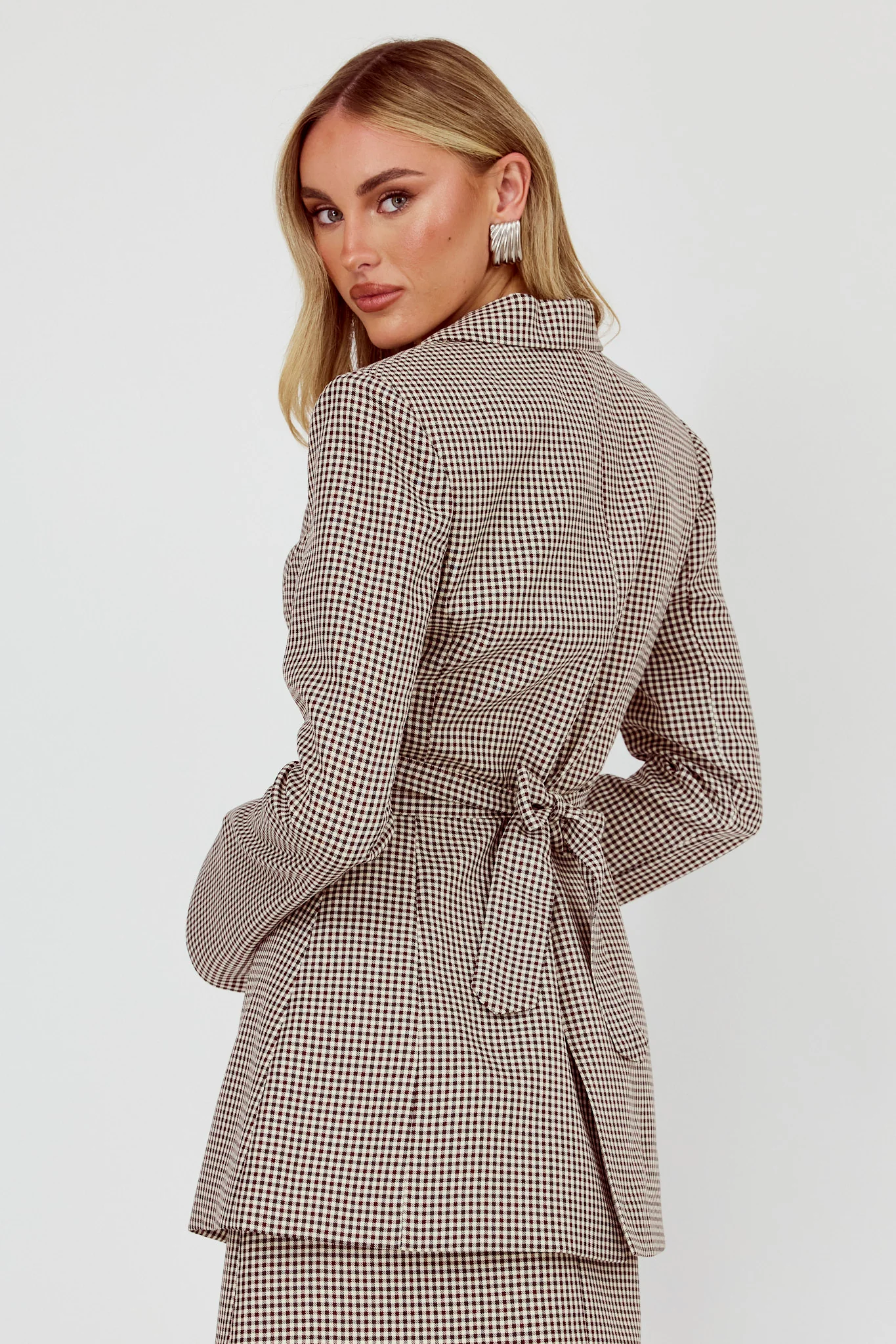 Jozie Back Tie Jacket Plaid Brown - Image 3