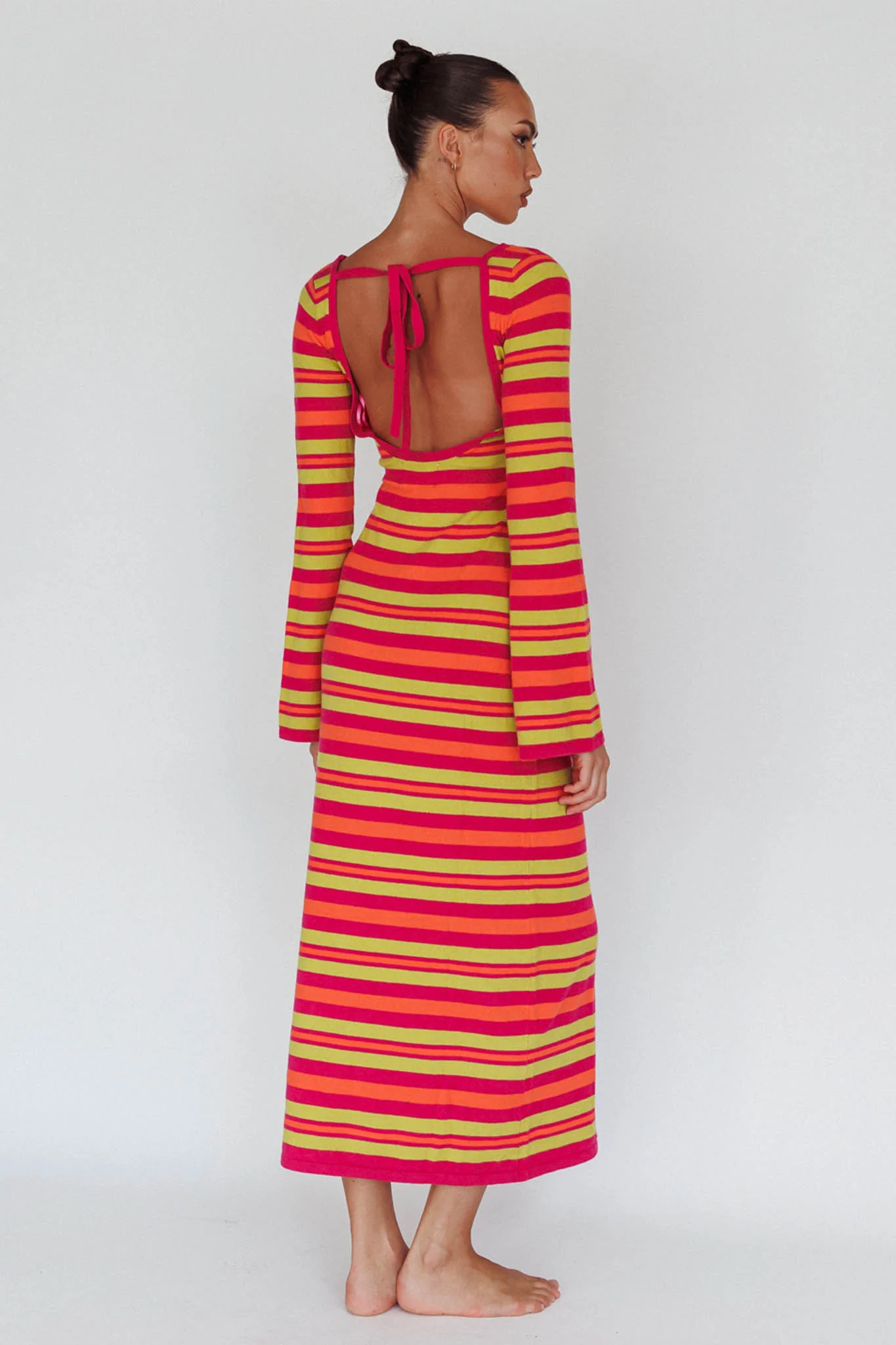 Jozie Long Sleeve Maxi Dress Stripe Orange - Image 2