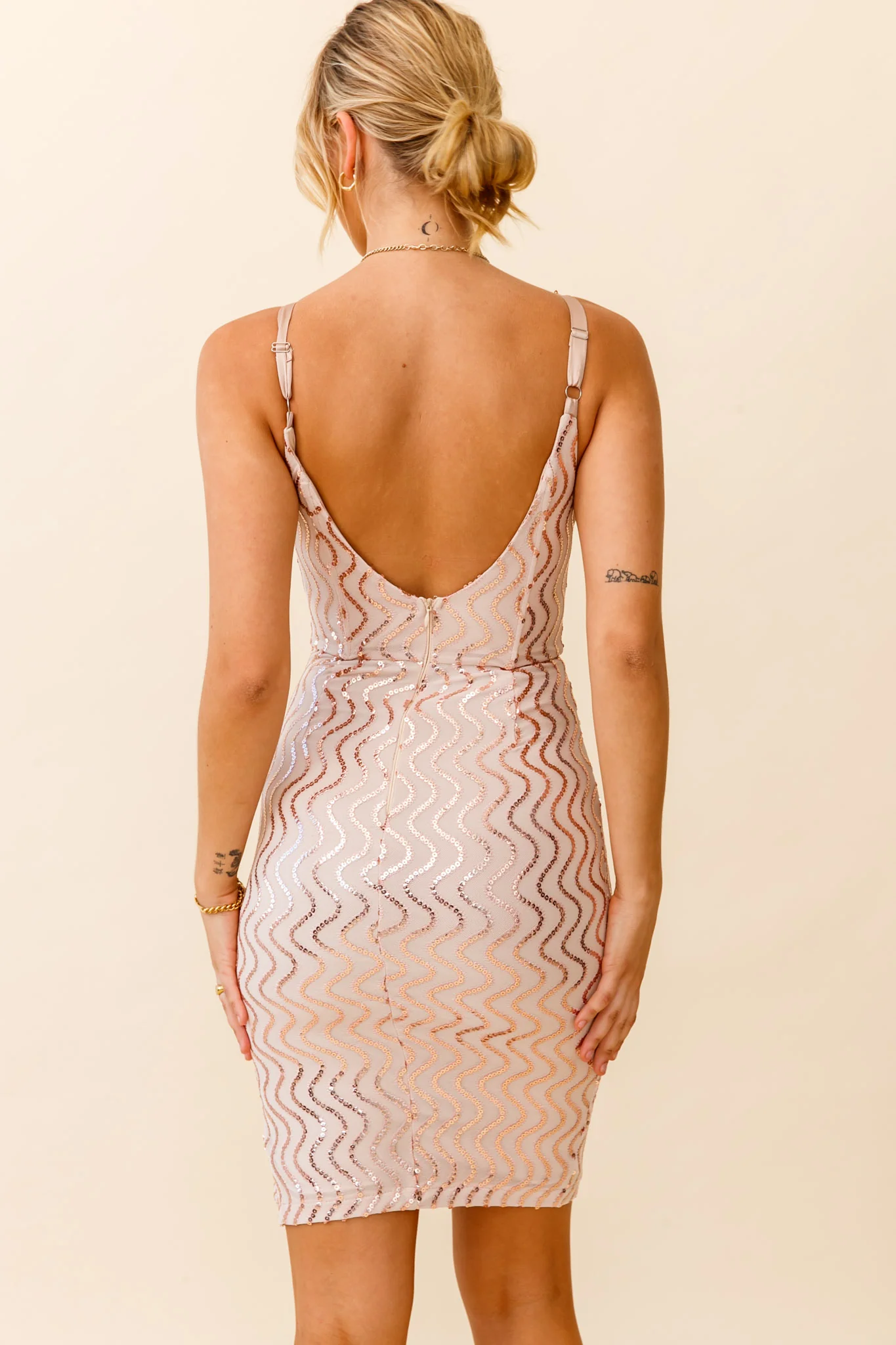 Juliana Scooped Back Sequin Embellished Dress Rose Gold - Image 2