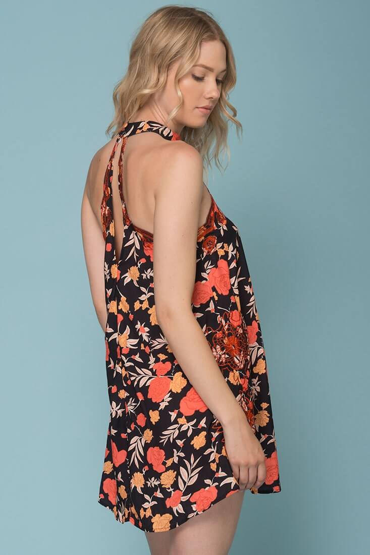 Julissa Halter Top Floral Day Dress Black & Rust - Image 3