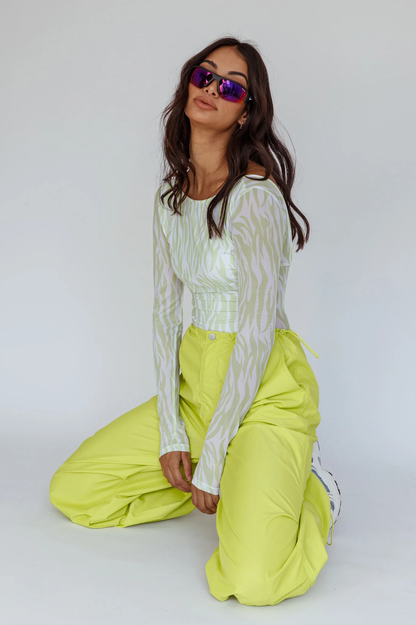 Juni Long Sleeve Low Back Mesh Bodysuit Tiger Lime - Image 9