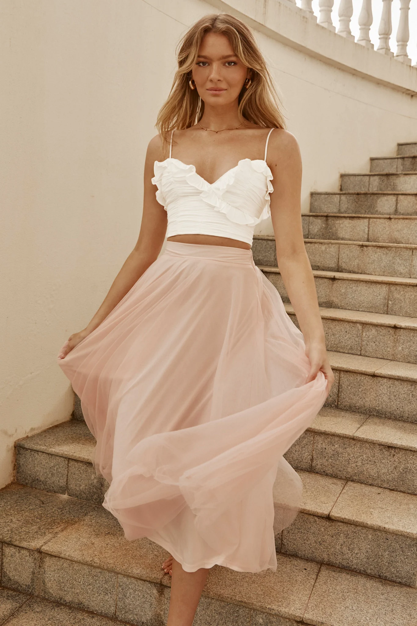 Juniper Frill Trim Cami Strap Crop Top White - Image 4