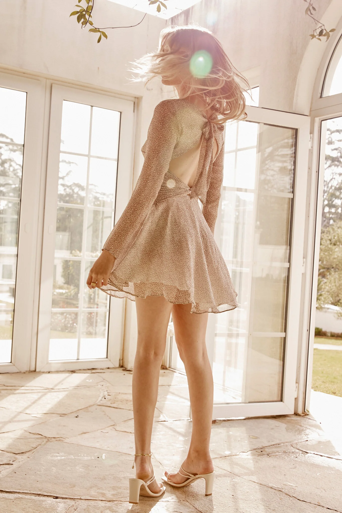 Just A Crush Long Sleeve Keyhole Back Dress Speckle Print White - Image 5